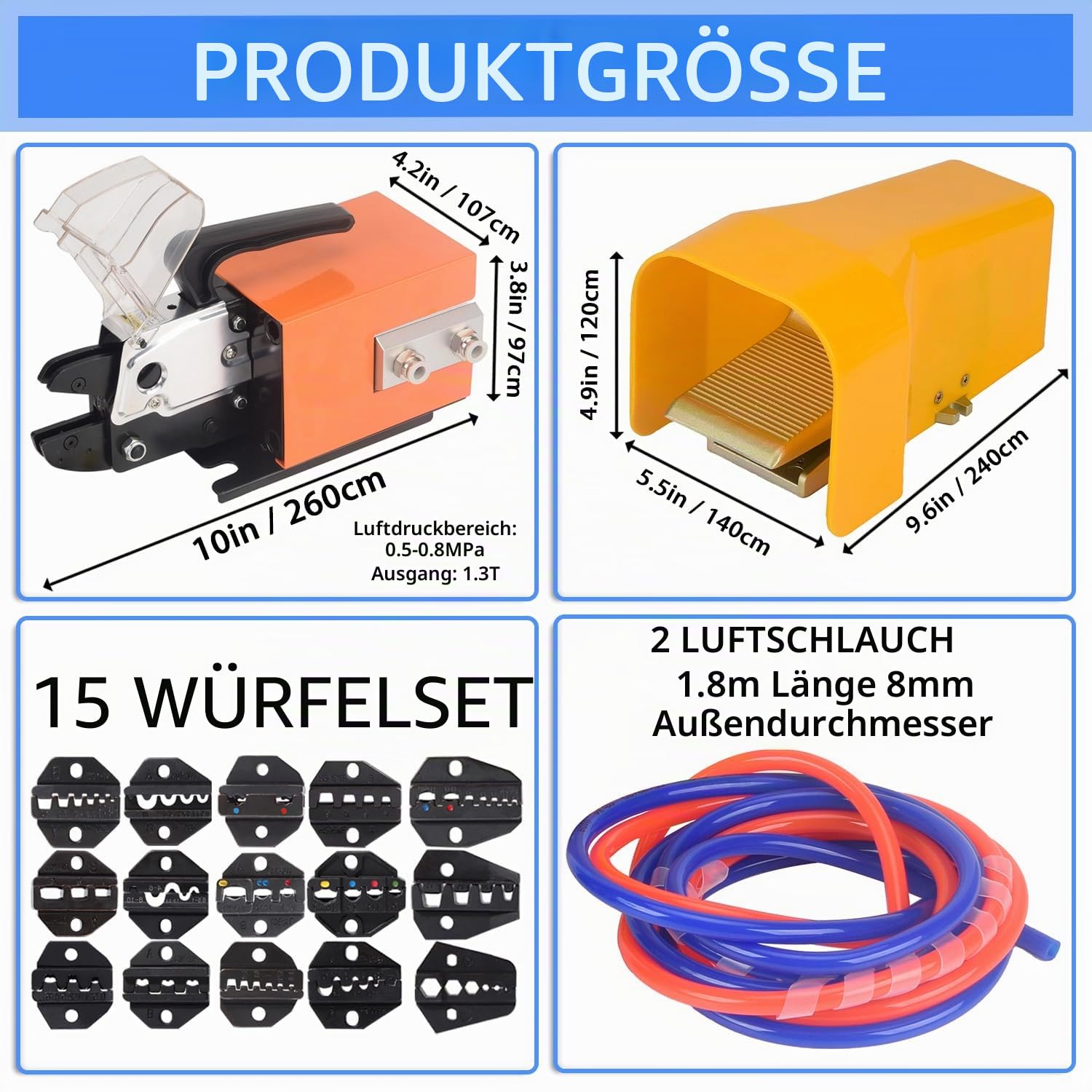 Pneumatic Crimping Tool Air Powered mit verschiedenen Dies Sets
