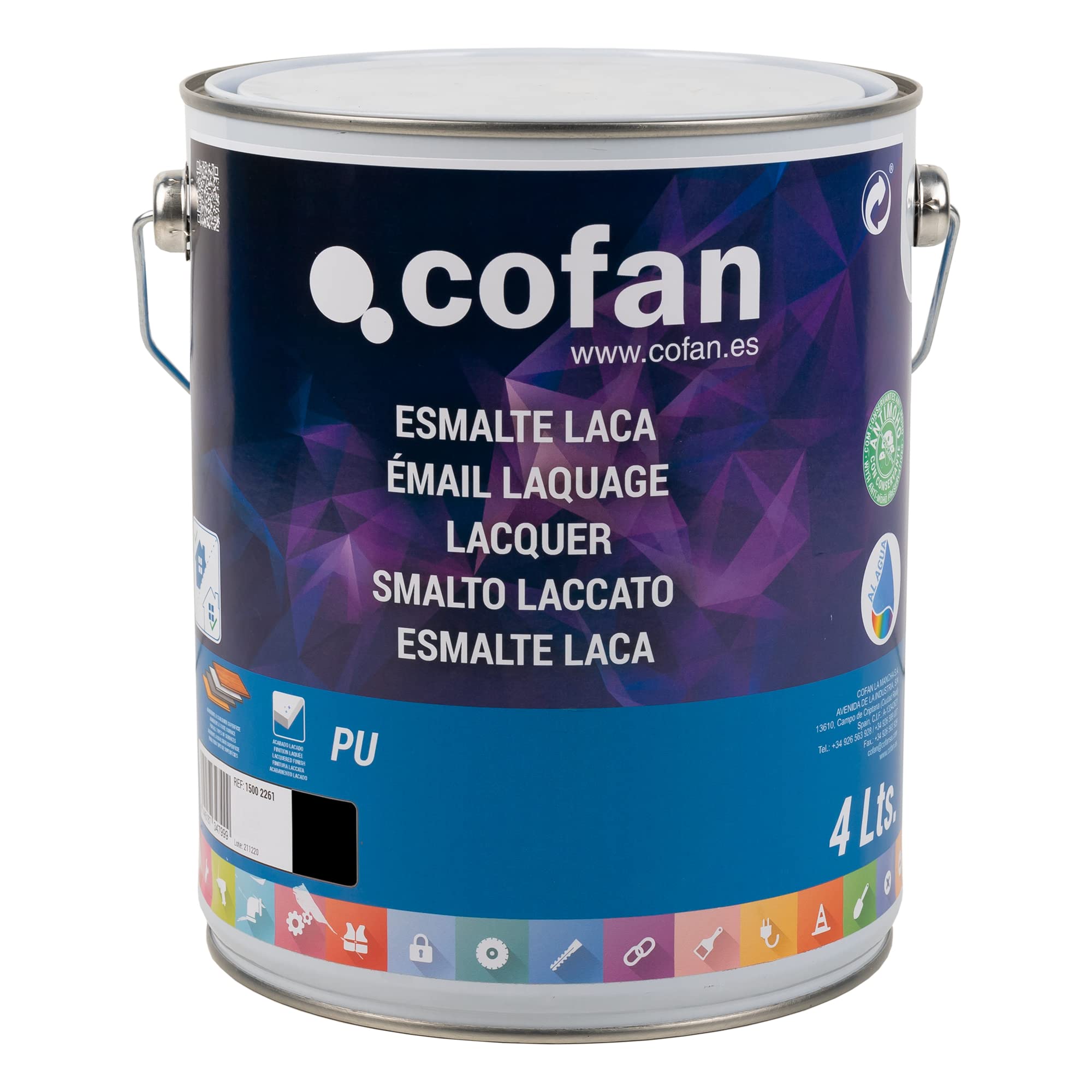 Cofan Smalto Lacca Acqua | Colore Nero Satinato | Flacone da 4 litri