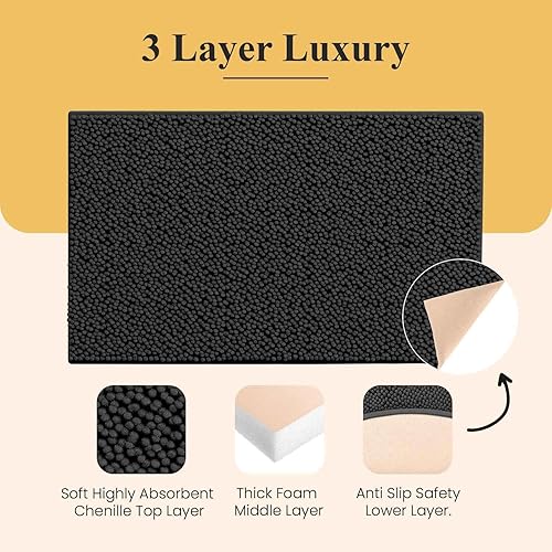 Miniatura 7 de MAYSHINE Alfombra de baño  Tapete de baño de felpilla peluda de felpa  Extrasuave y superabsorbente de agua, antideslizante, lavable a máquina de