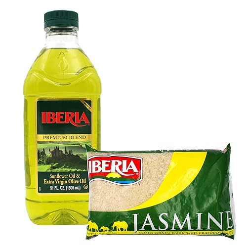 Iberia Aceite de oliva virgen extra y girasol 51 oz + arroz de jazmín ibérico 5 libras