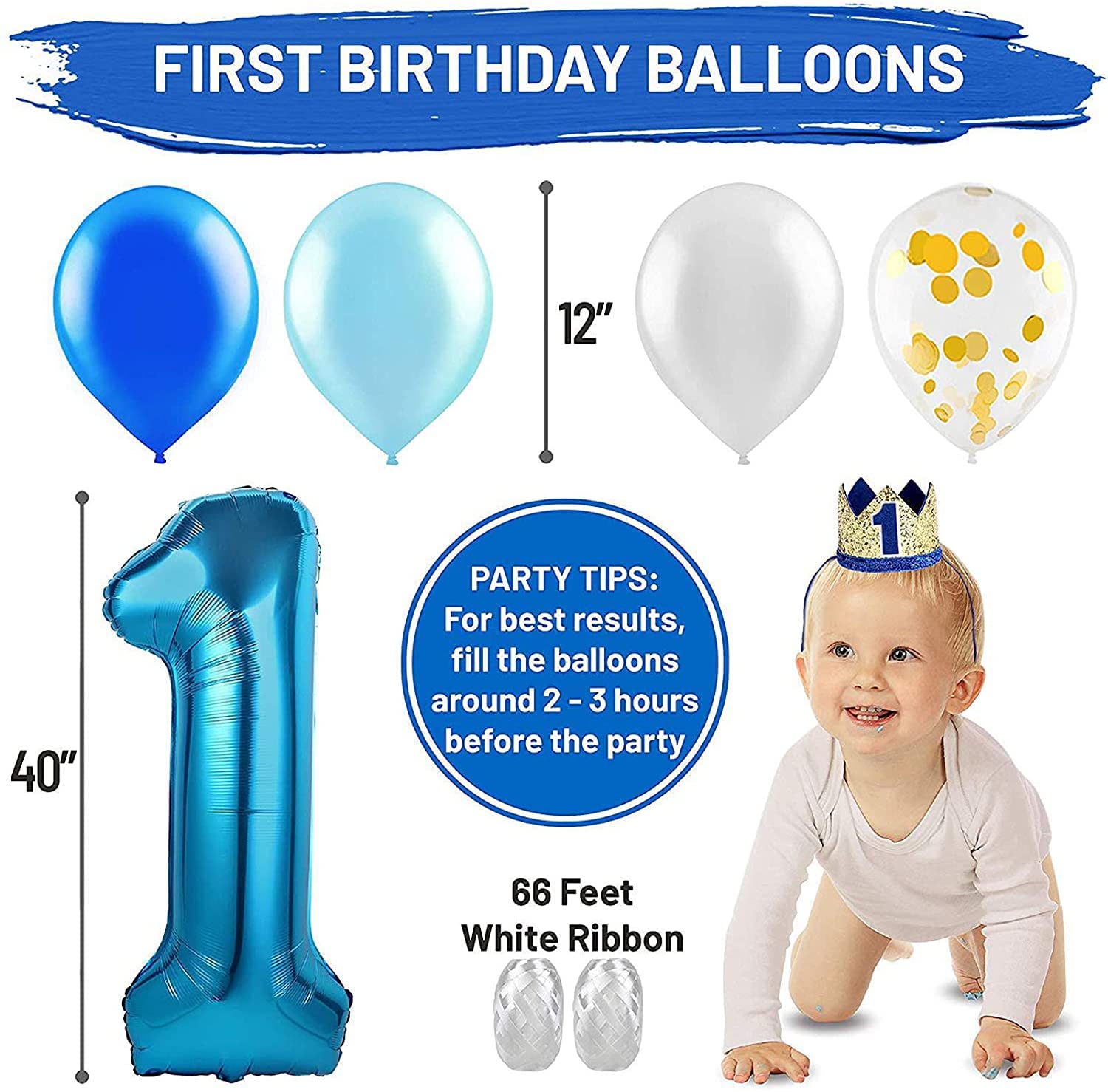 Beauenty Baby Boy 1st Birthday Decorations Kit with First Birthday Boy