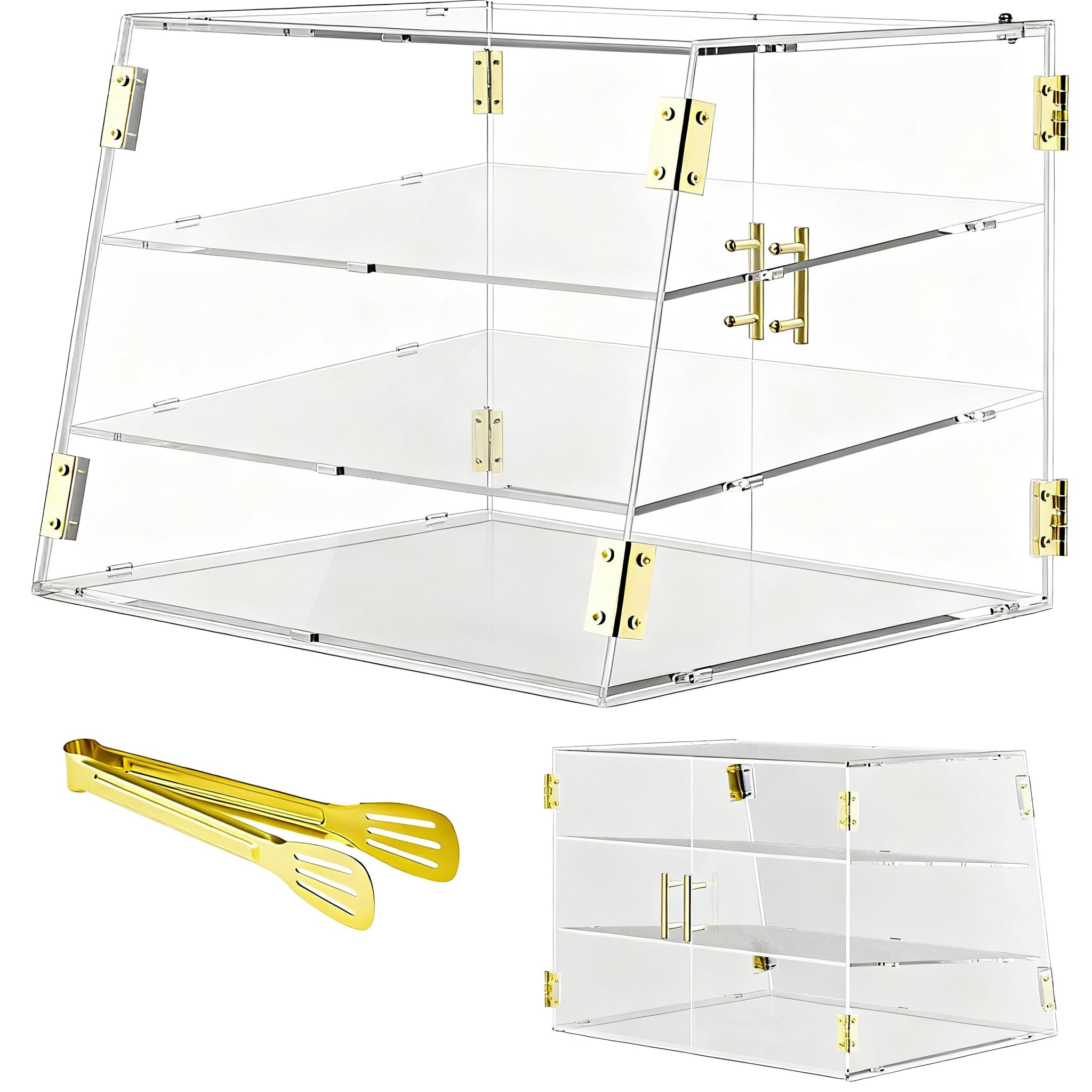 Barrina da forno commerciale a 3 scomparti con porta automatica elastica, 20,9" x 17" x 17" x 17" x 17" scatola per ciambelle, torte, bagel biscotti