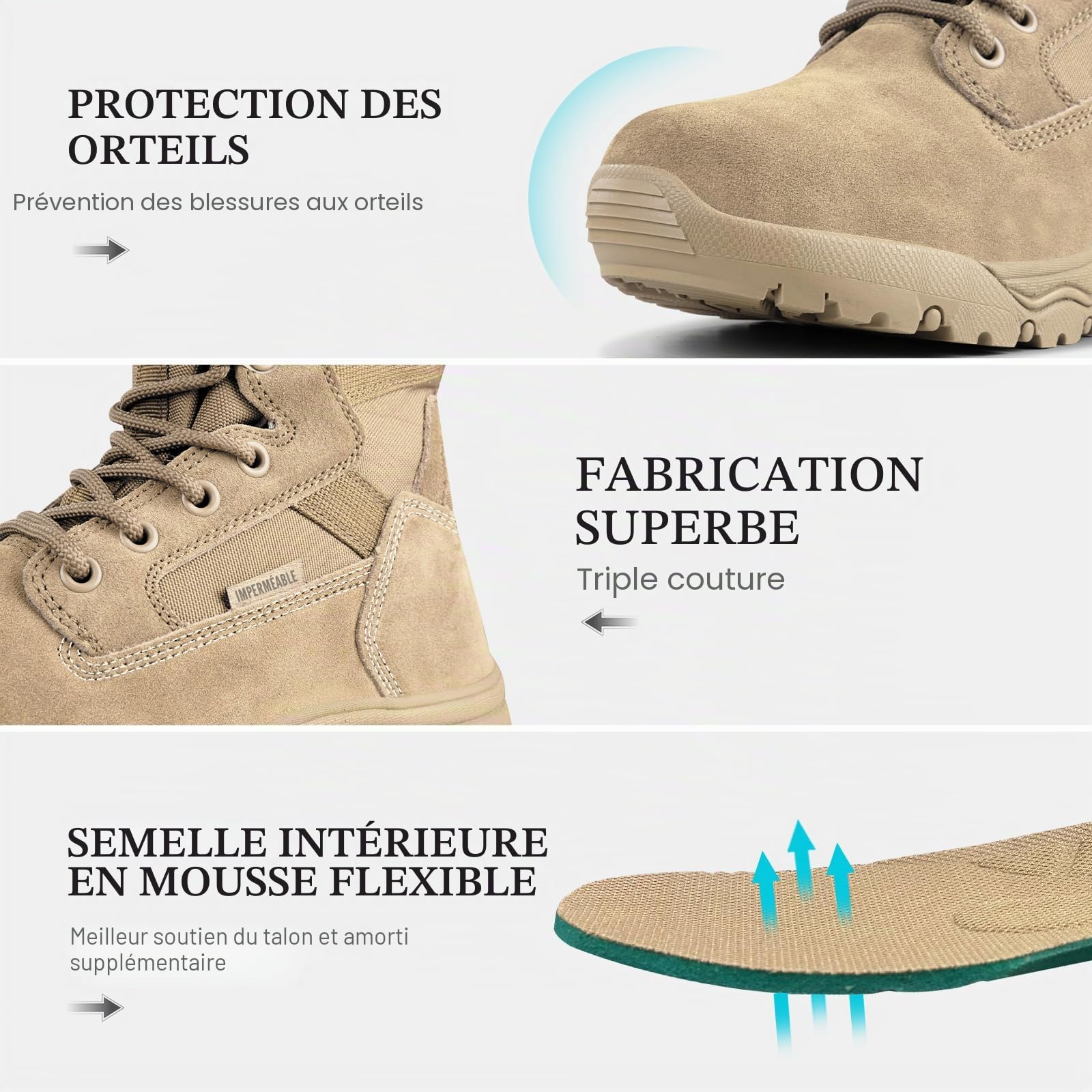 FREE SOLDIER Bottes tactiques pour hommes, 8 pouces, bottes de combat légères, durables, en cuir suédé, bottes de travail militaires, bottes de désert