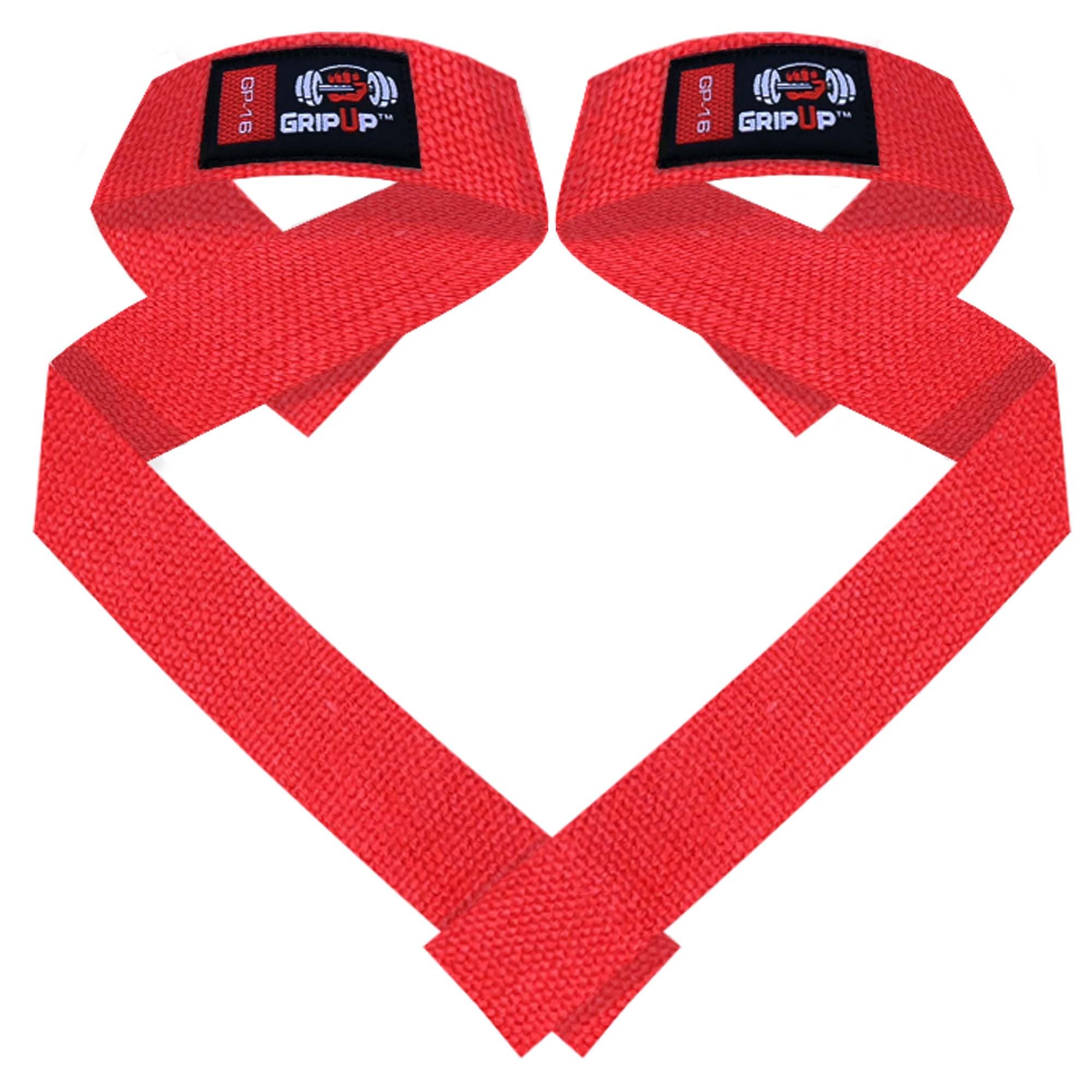 GripUp Bar Lifting Straps For Weight Lifting Gel Grips Heavy Duty Gym Strap Cotton Wrist Support Neoprene Padded Anti Slip Dumbbell Bar Wraps For Bodybuilding Deadlifts Barbells (Red, One Size)