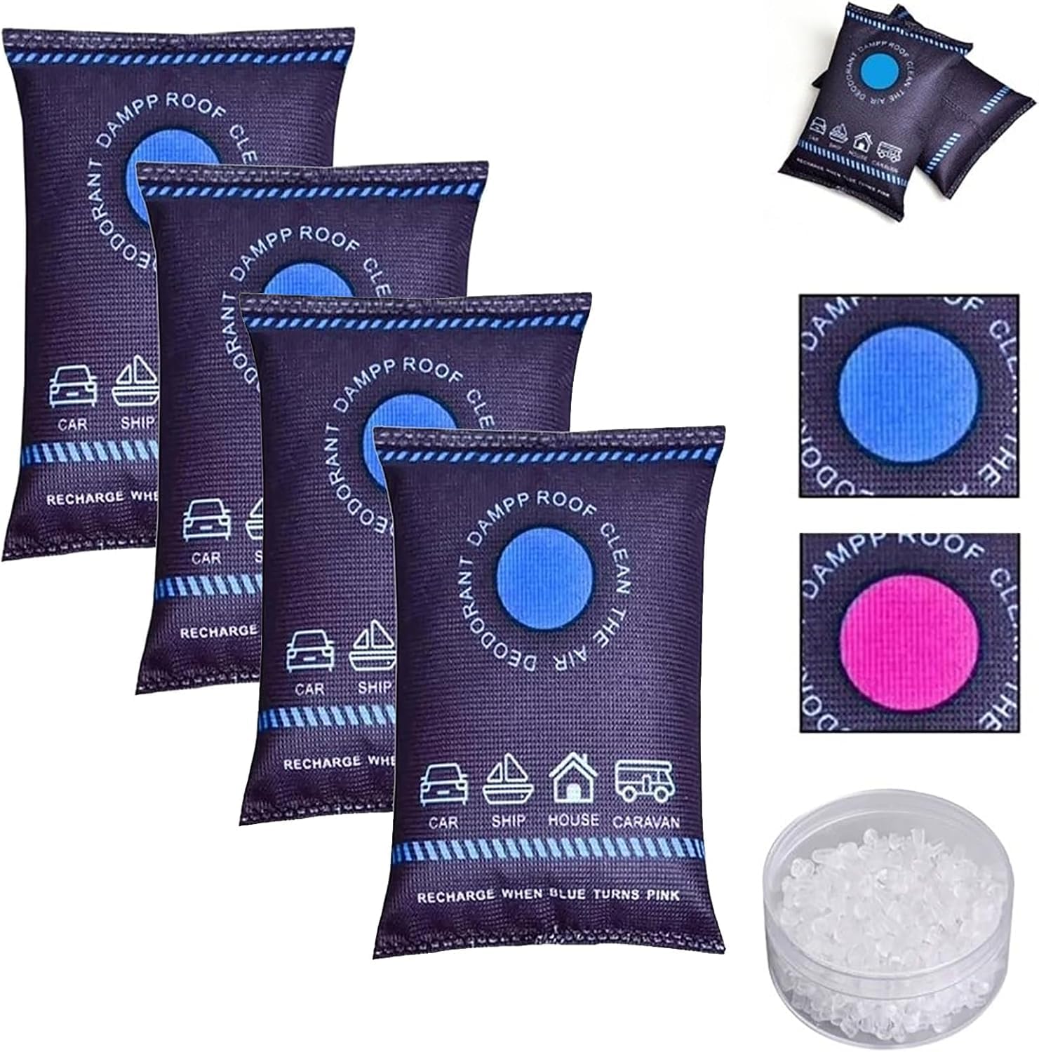 4PCS Dehumidification Bag Desiccant, 2026 New Reusable Moisture Absorber Pack, Silicone Dehumidification Desiccant Bags for Home, Car, Basement, RV, Boats, Closet