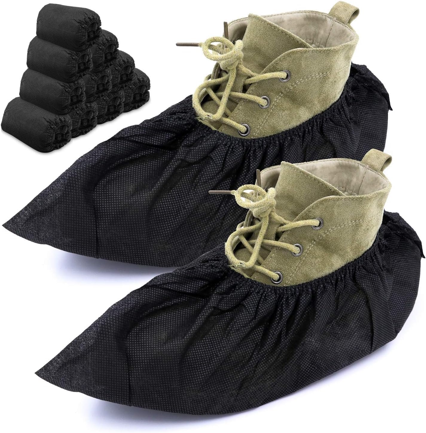 Joyzzz Shoe Covers, 100 Pack Disposable Black Boot Covers, Non-Slip Water Resistant Shoe Protectors for Indoor/Outdoor Use, One Size Fits Most
