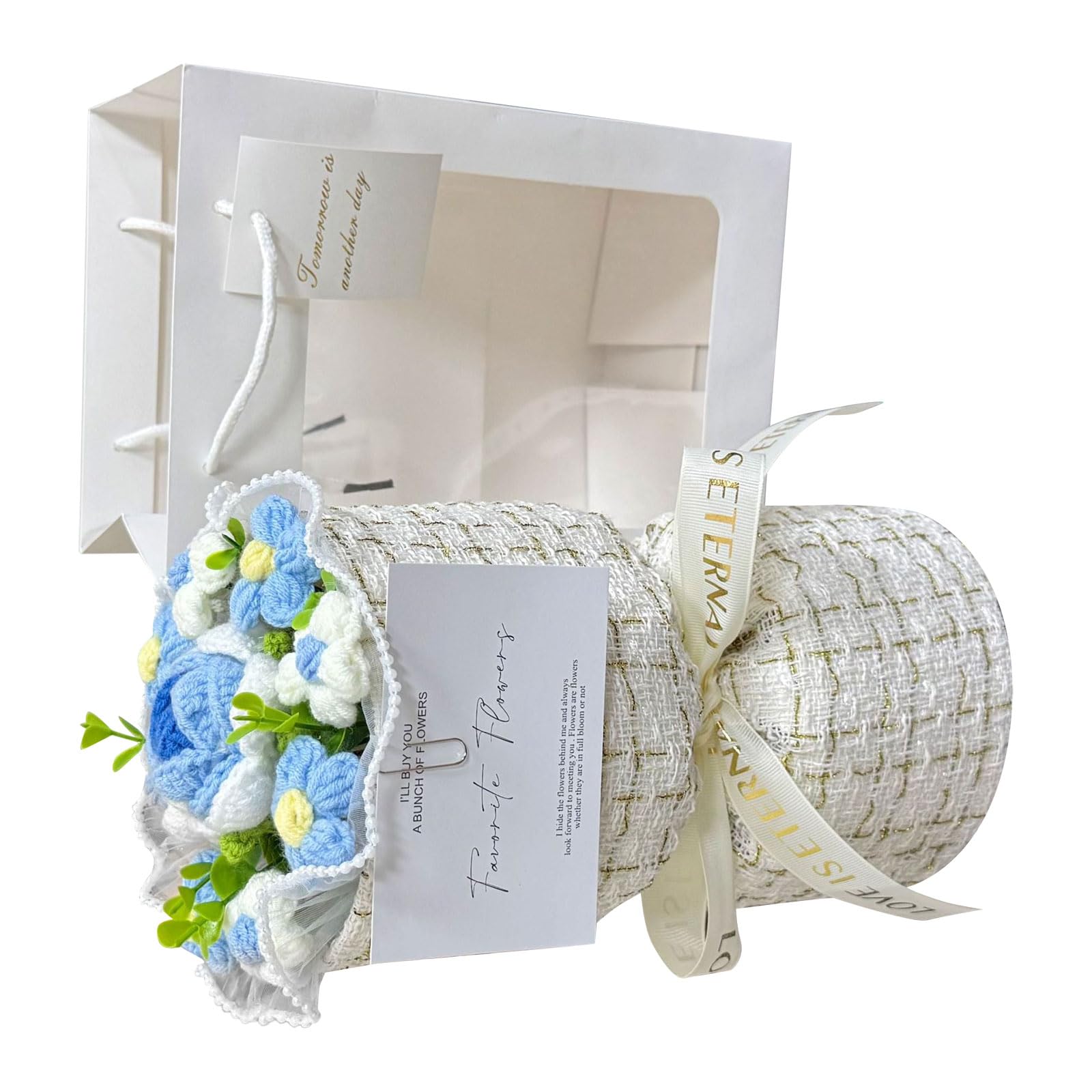 yanzunlrn Artistic Handwoven Fabric Flowers Crochet Flower Bouquets Faux Plant for Bedroom or Wedding Decoration Gift Hers