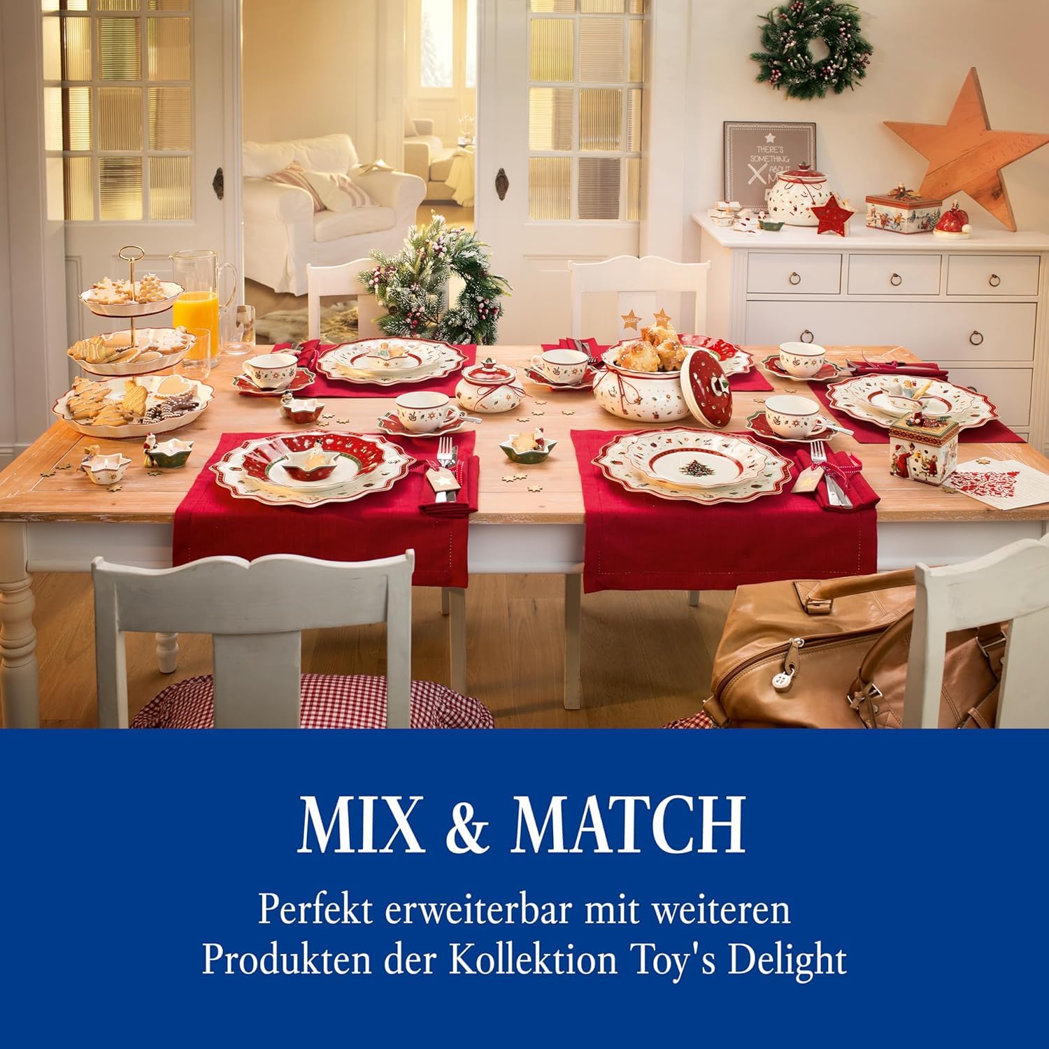 Villeroy & Boch Toy's Delight Dosen-Set 3-teilig, Vorratsdosen in 3 Größen (14 cm / 20 cm / 21 cm), Gebäckdosen/Keksdosen mit Weihnachtsdekor, Premium Porzellan, Weiß/Rot