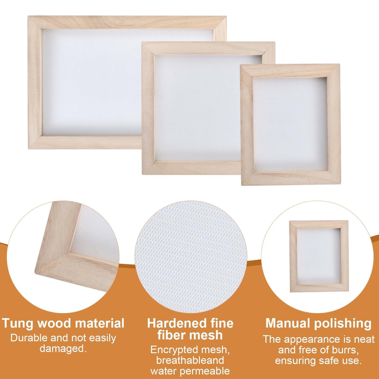 Pantalla para producción de papel de madera 3 tamaños Marco para moldes y manualidades