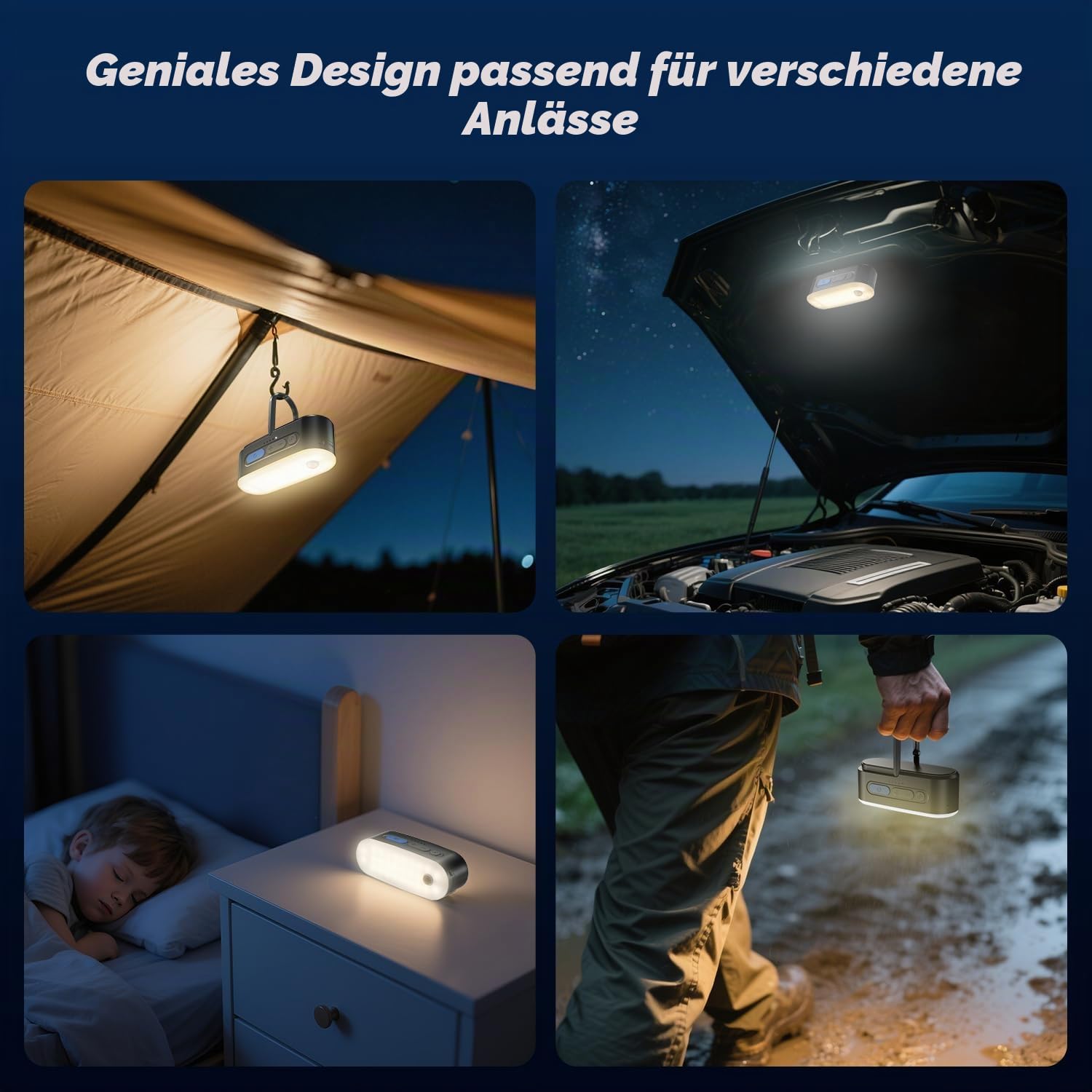 Bewegungsdetektor-Campinglichter, aufladbare Campinglaterne, tragbare hängbare Zeltlichter, IPX5-wasserdichtes Notlicht für Draußen, SOS-Modus, magnetische Arbeitslicht, 2 Stück