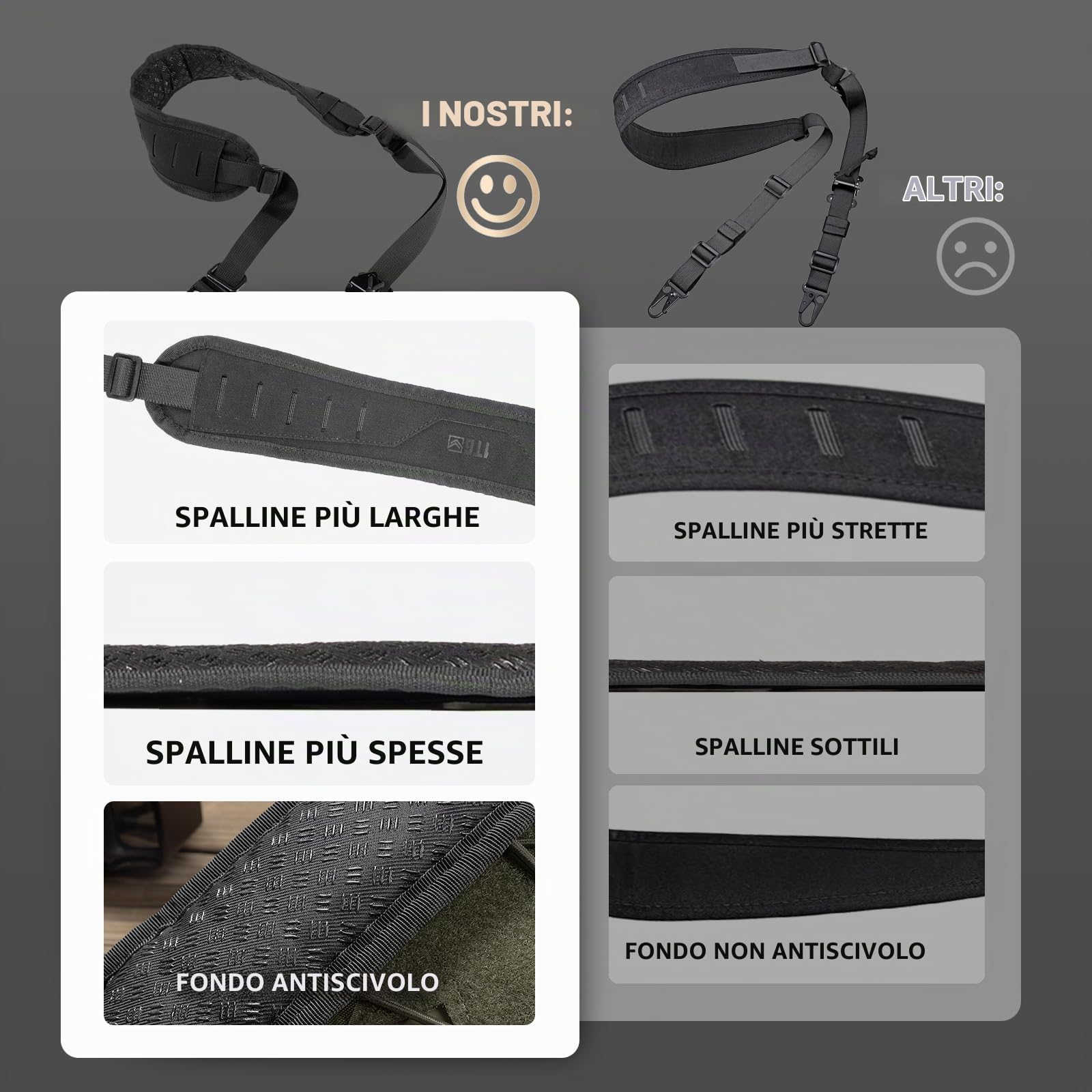 1TG Tactcial Cinghia a 2 punti, cinghia per fucile, cinghia tattica regolabile rapidamente con corda per fotocamera, spallacci allargati antiscivolo per gli sport all'aria aperta