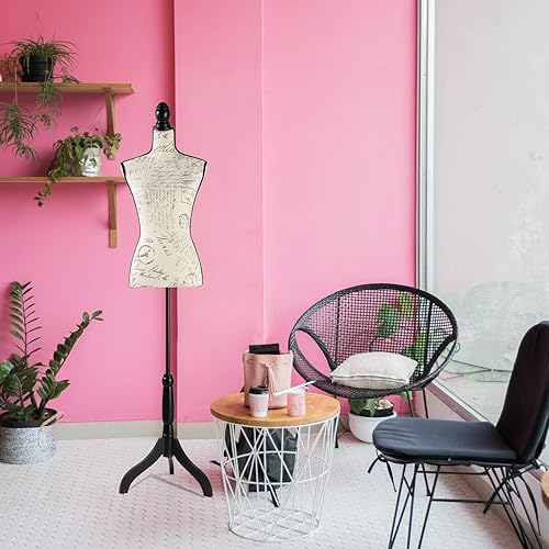 Miniatura 9 de DRDINGRUI Cuerpo de maniquí femenino de pie, altura ajustable de 52 a 67 pulgadas, forma de vestido pinable con base de trípode para exhibición de