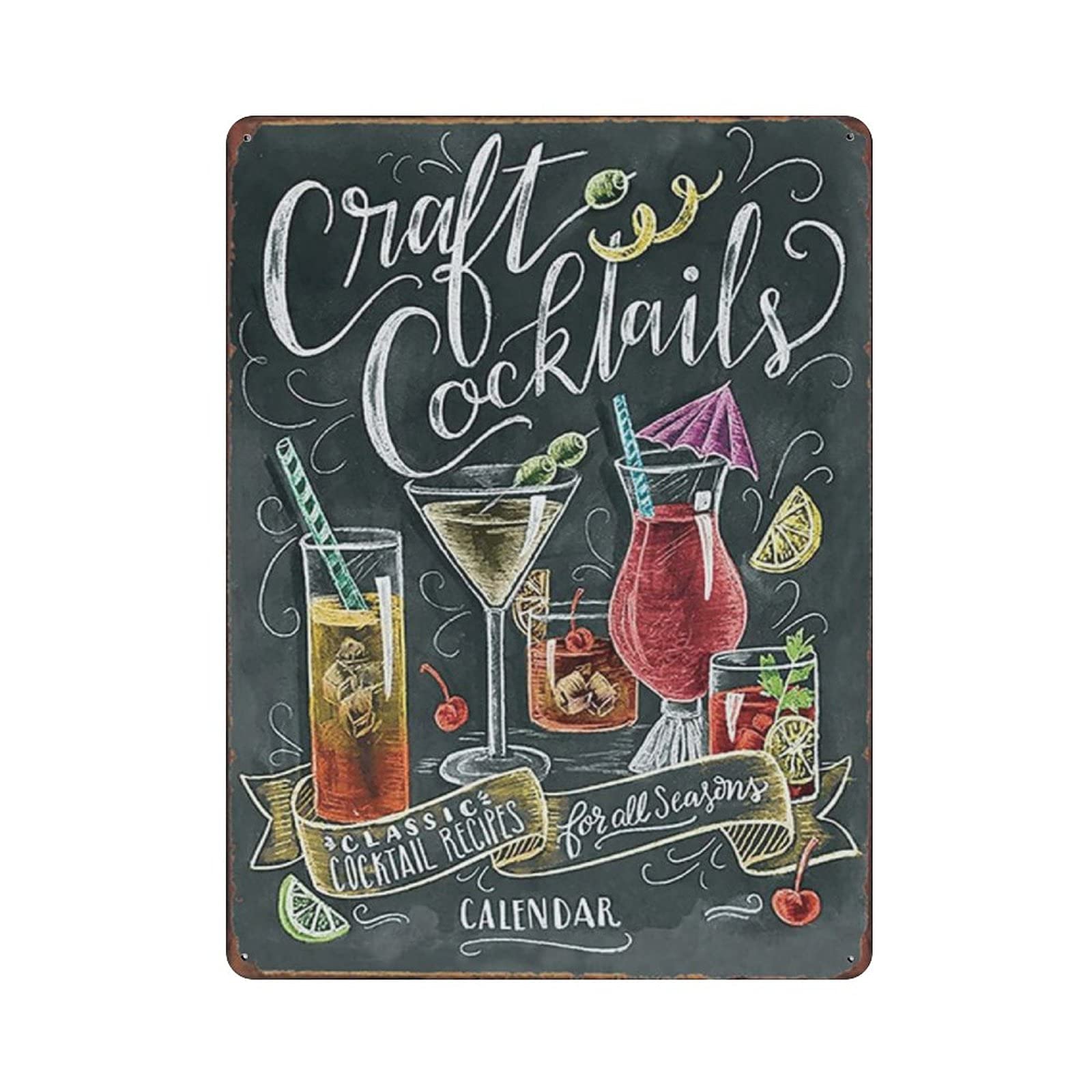 Hdadwy Kinds Of Cocktail Metal Tin Sign Vintage Tin Poster Metal Sign Wall Decoration Country Kitchen Home Garage Decor 16"X12"