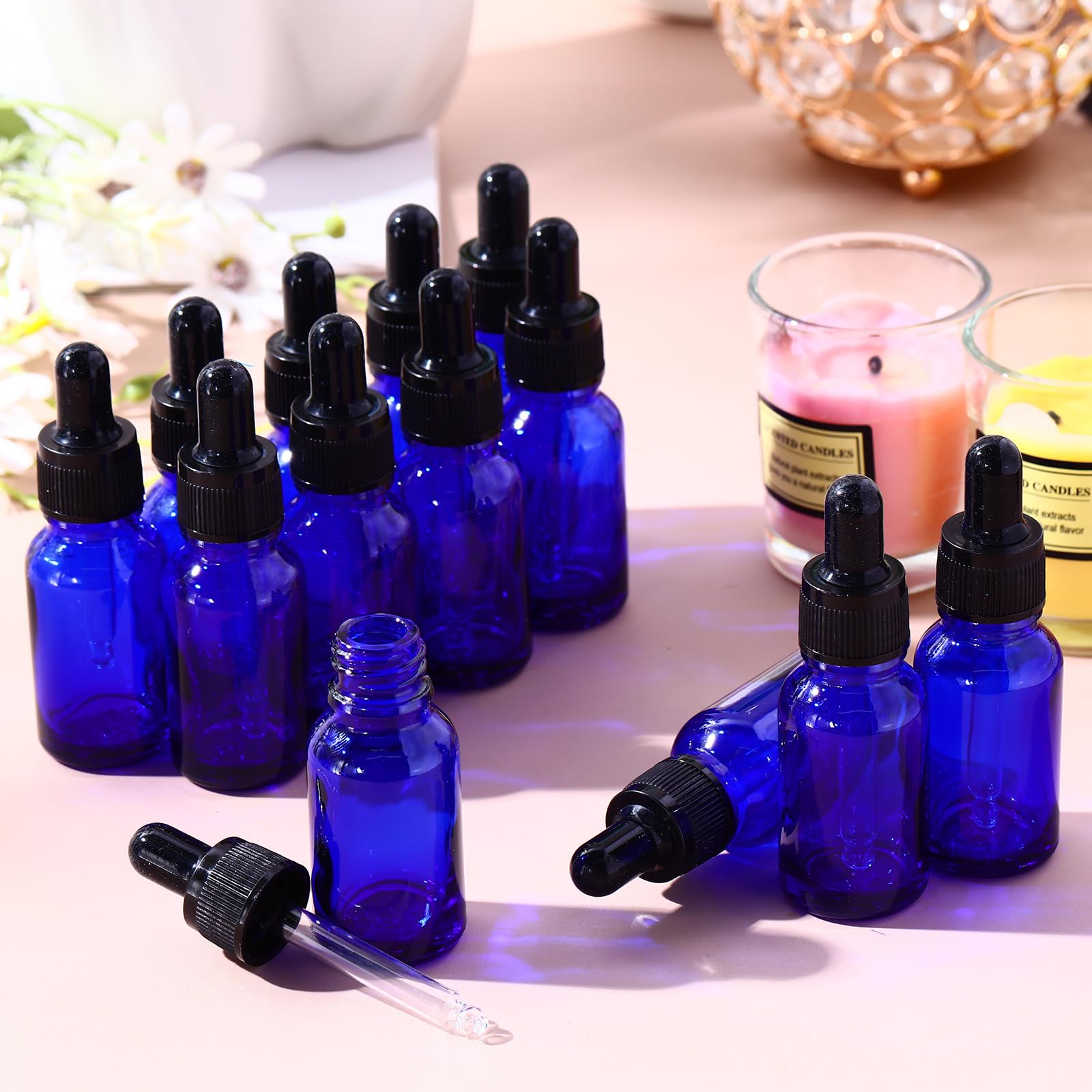 Tanlade Paquete de 200 botellas cuentagotas oscuras de 15 ml, botellas cuentagotas de vidrio de 1/2 onzas, botellas de tintura marrón con cuentagotas para aceites esenciales, líquidos, perfumes,