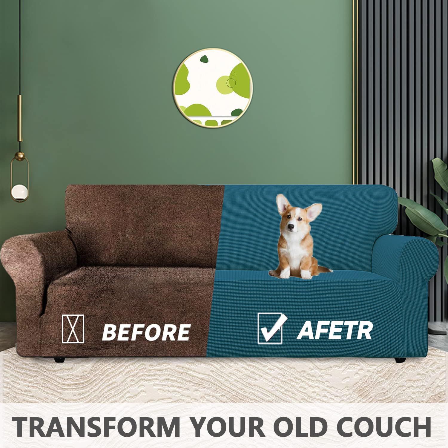 YSTELLAA Copridivano 3 Posti Con Braccioli, Copridivani per Divani Elasticizzato e Lavabili, Copri Divano Antigraffio per Cani e Domestici (Verde Scuro, Divano Larghezza 183cm-234cm)