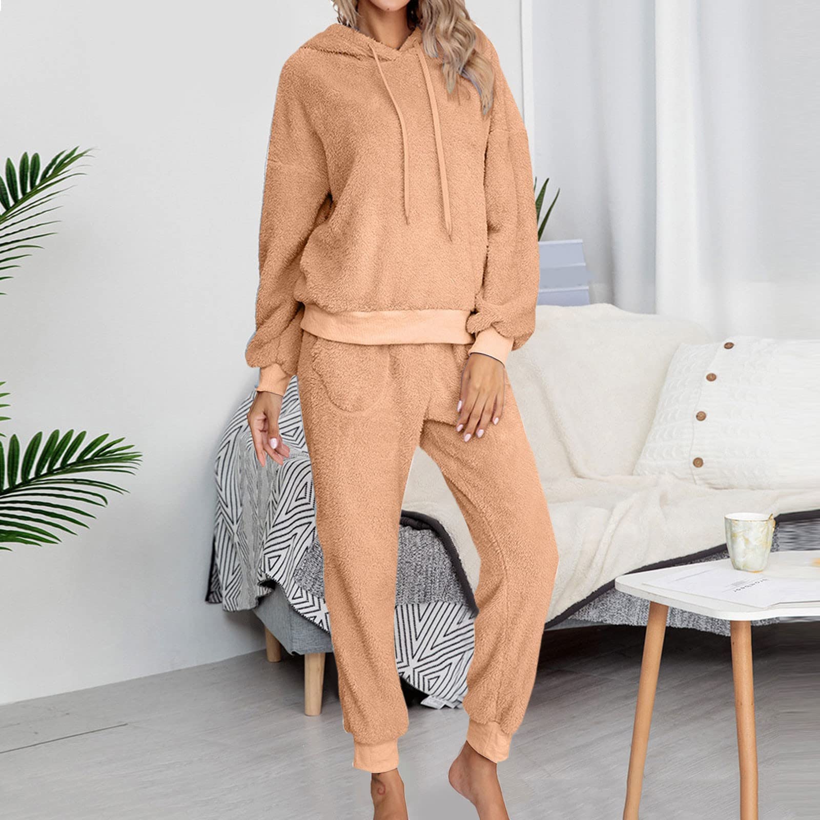 CMBSSTFC Damski długi zimowy przytulny strój rekreacyjny Elegancki duży rozmiar strój rekreacyjny Ciepły dres z podszewką Strój sportowy Elegancki flanelowy komplet piżam Bielizna nocna Puszysty