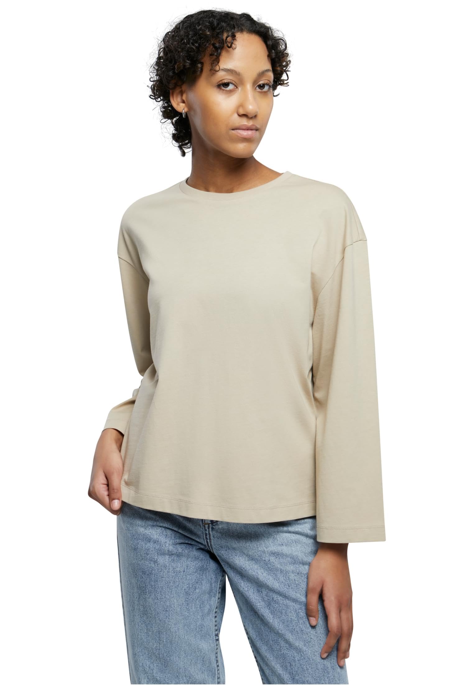 Urban Classics Women's Ladies Organic Oversized Longsleeve T-Shirt, Wetsand,