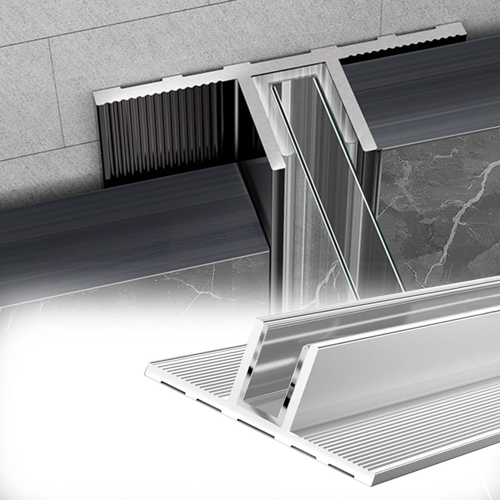 Custom Length Shower Glass Channel with Silicone Protective Pad, Profile Shower Door Slot for Homes/Hotels/Offices, Bathroom Partition Track(T-10mm,L-7.5ft/2.3m)