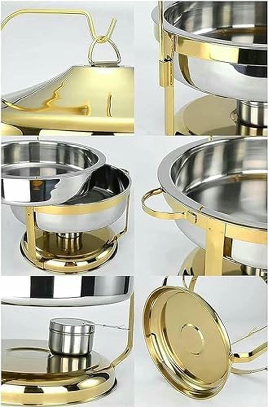 Chafing Dish Rotondo in Acciaio Inossidabile da 9 Litri, scaldavivande e scaldavivande di Dimensioni Standard con Vassoio per Alimenti, contenitori per combustibile e Altri coperchi ~/