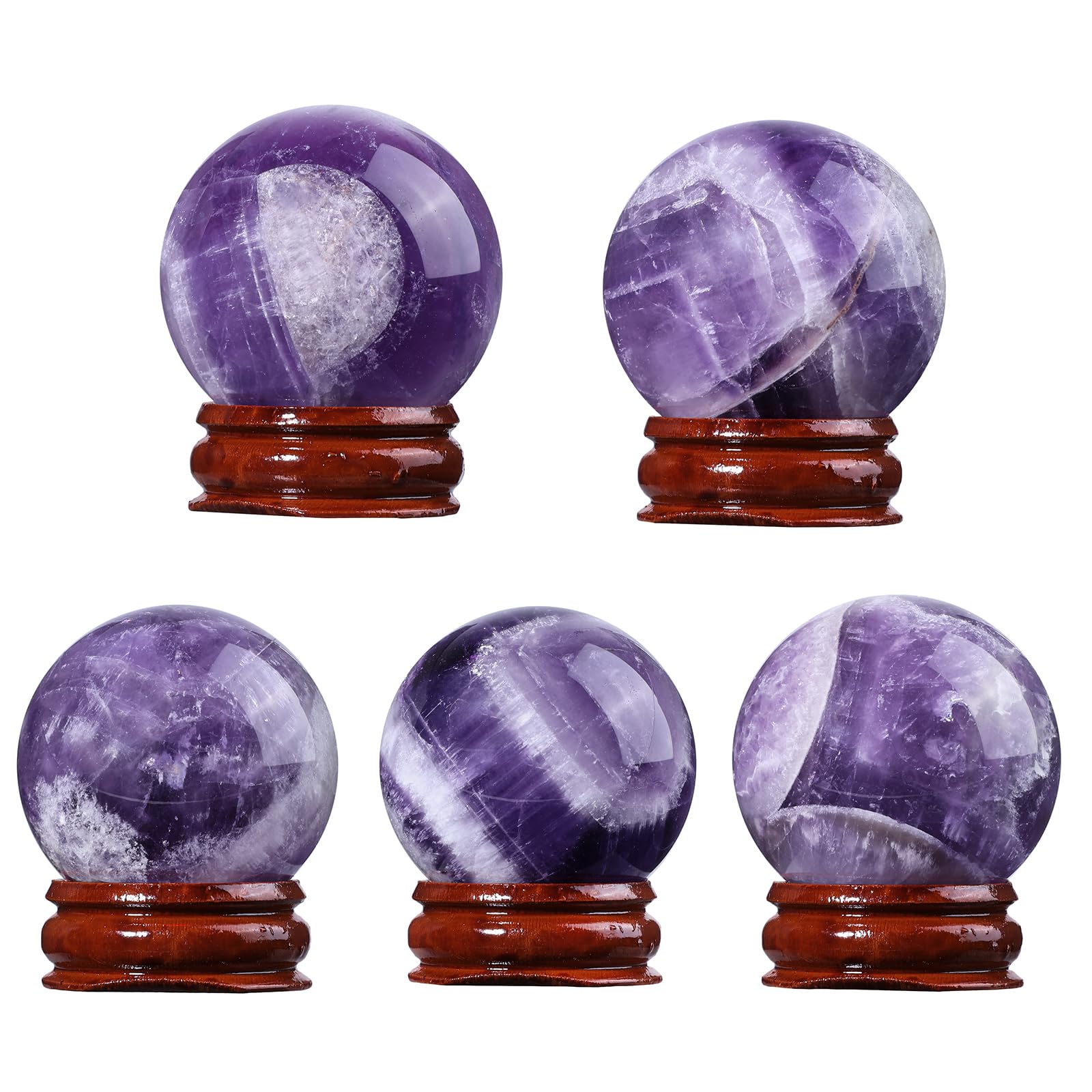 Nupuyai Natural Amethyst Crystal Ball with Wooden Stand, Scrying Meditation Feng Shui Crystal Stone Sphere Sculpture Home Office Decor, 35-40mm - Image 4