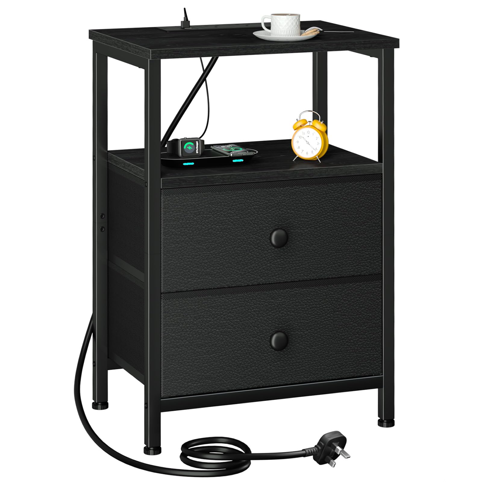 LOAKEKEL Bedside Table with Charging Station, Side Table for Bedroom — image 1