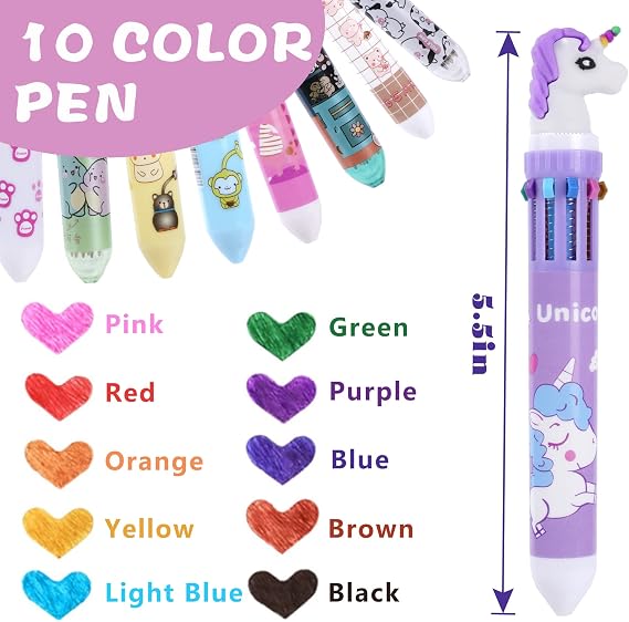 Kolewo4ever 24 Pieces Multicolor Ballpoint Pens 10-in-1 0.5mm Retractable Ballpoint Cartoon Pens for Office Supplies