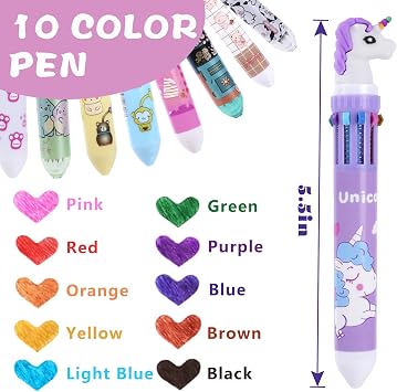 Kolewo4ever 24 Pieces Multicolor Ballpoint Pens 10-in-1 0.5mm Retractable Ballpoint Cartoon Pens for Office Supplies