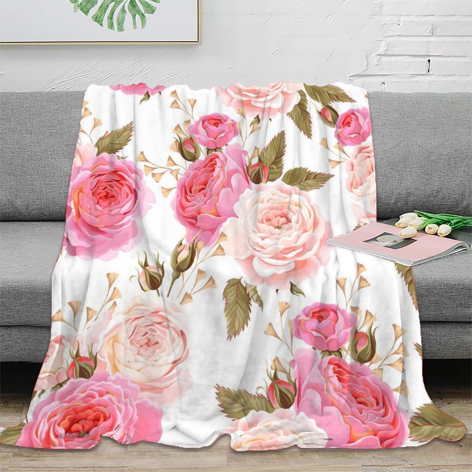 Couverture motif rose vintage de qualité supérieure grand jeté de canapé microfibre 3D