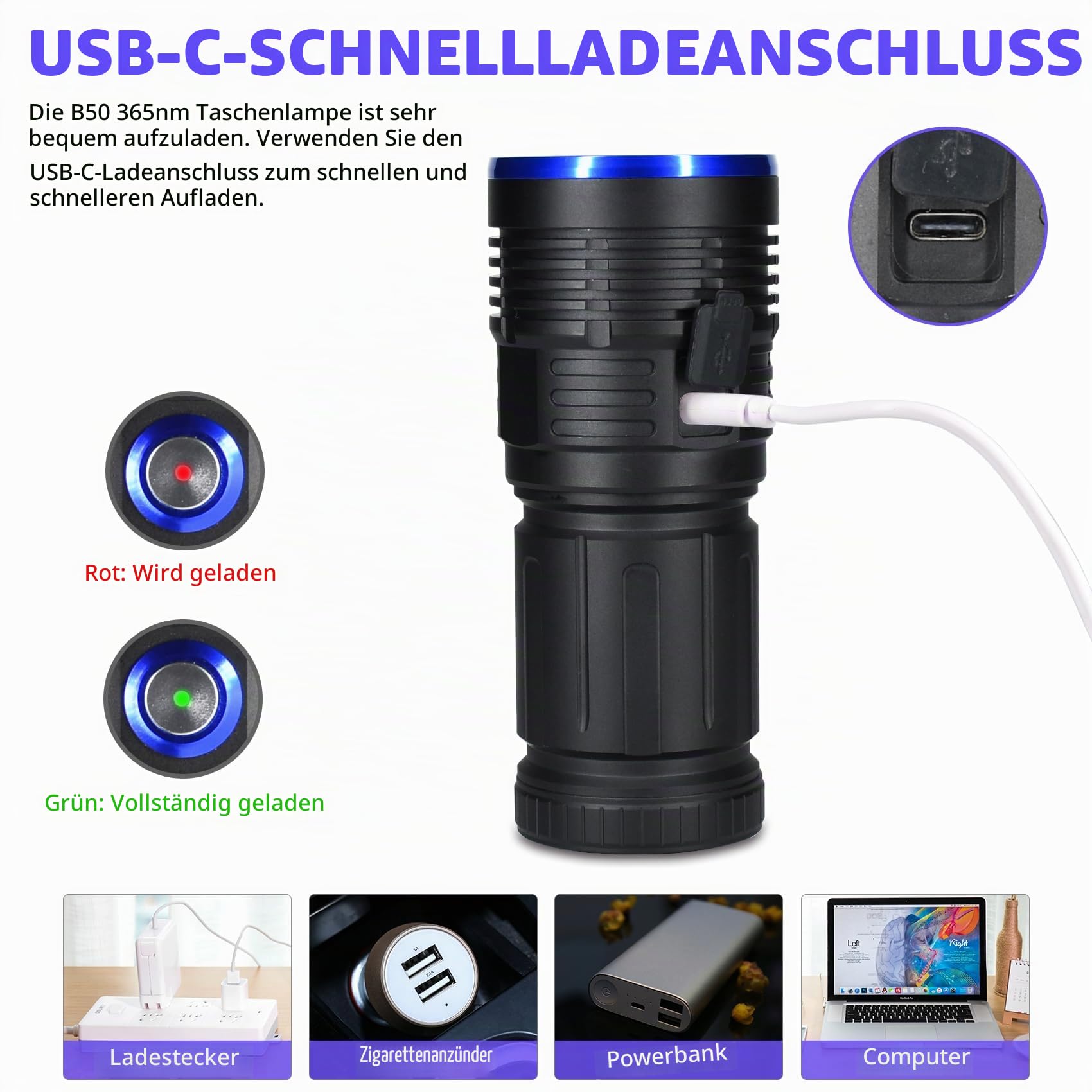 DARKBEAM UV Taschenlampe 365nm Schwarzlicht Ultraviolett Schwarzlichtlampe