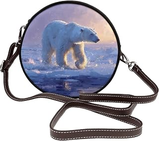 Circle Crossbody Bag for Women - plate autumn Print PU Leather Circle Purse for women