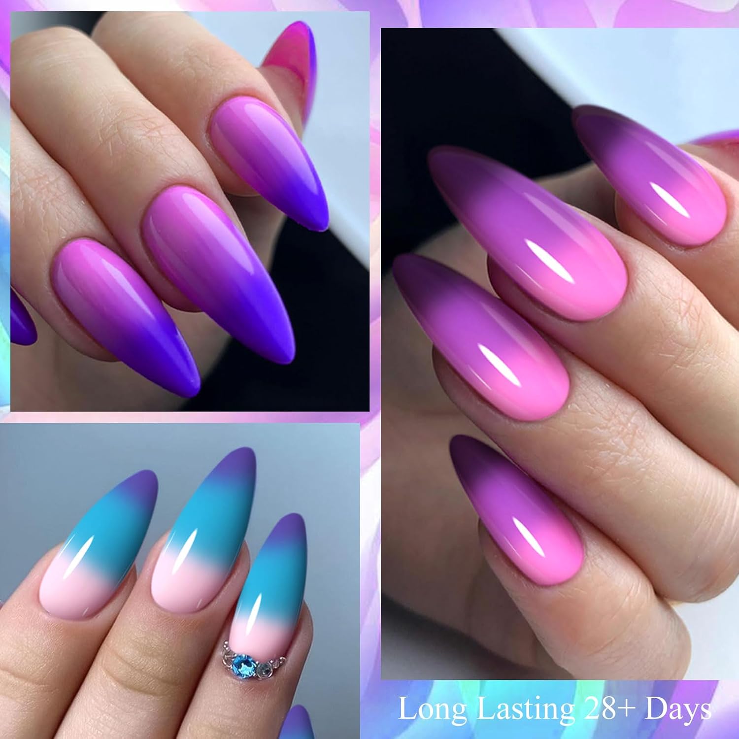 MTSSII 6PCS Thermal Nail Polish Pink Purple Color Changing Gel Nail Polish Set Color Change Gel Nail Polish Kit Nude Gel Polish Set for Women