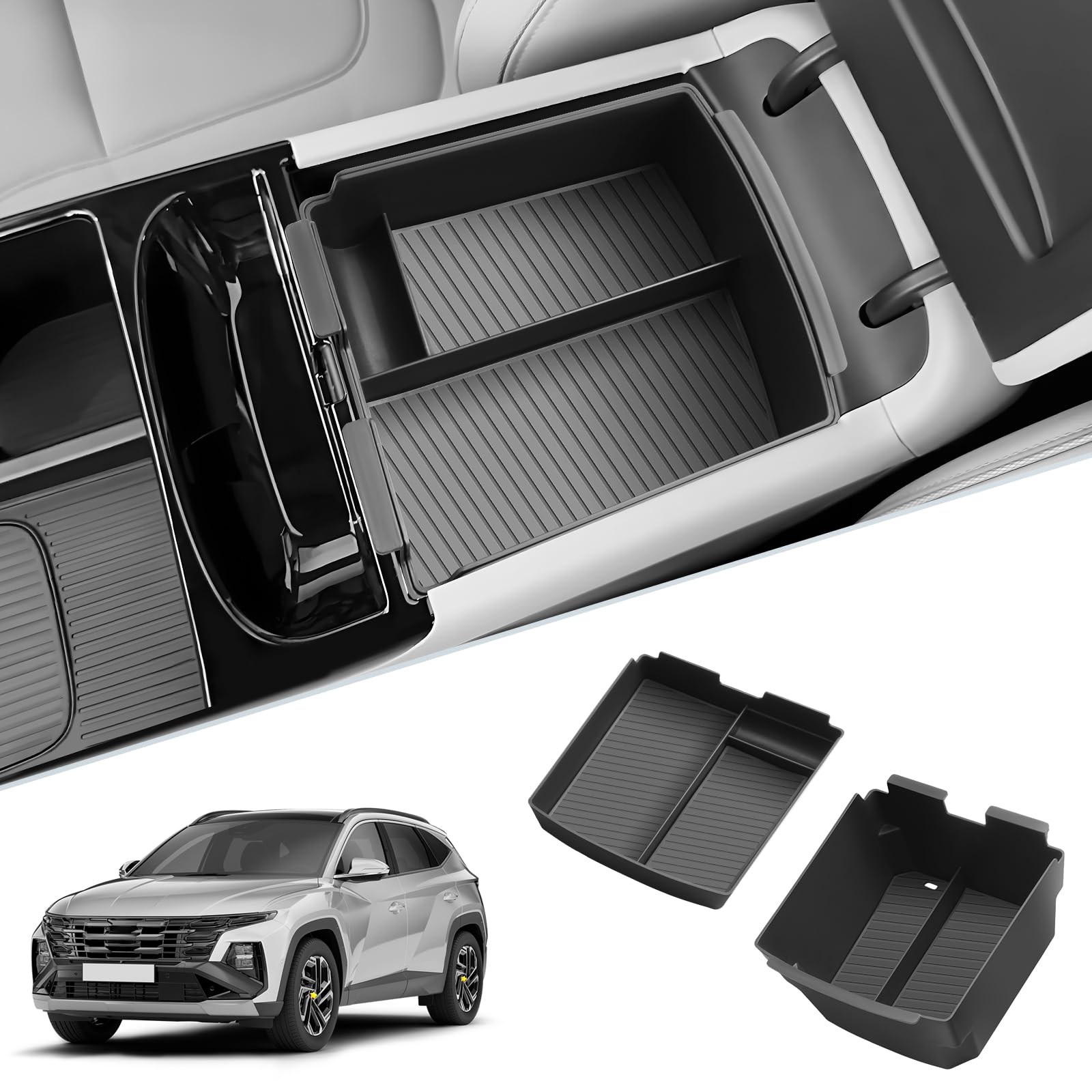 SKTU 2-Pack 2025 Tucson Center Console Organizer for 2025+ Hyundai Tucson Limited Console Tray Hyundai Tucson 2025 Accessories with Coin Holder [Double Layers]