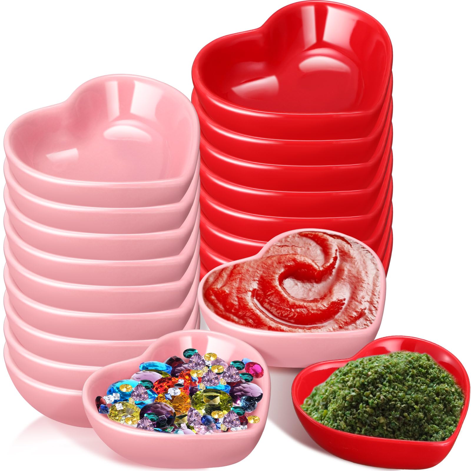 Ziliny 36 Set Valentine's Day Heart Shaped Bowls Ceramic Dishes Porcelain Side Seasoning Salad Appetizer Plates for Wedding Birthday Party