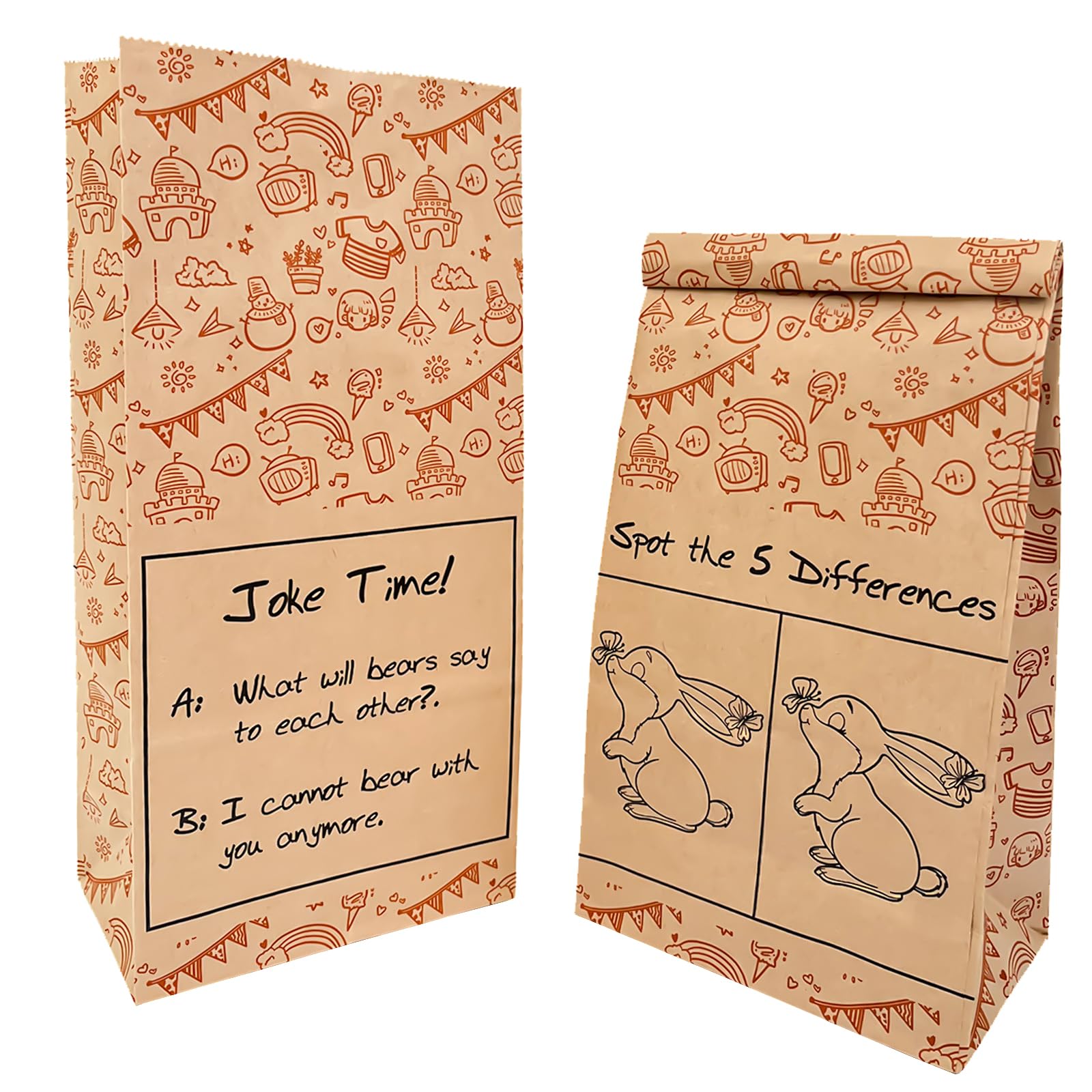 Kids Paper Lunch Bags Brown Paper Bags for Kids via Printed Jokes and Games brown lunch bags
