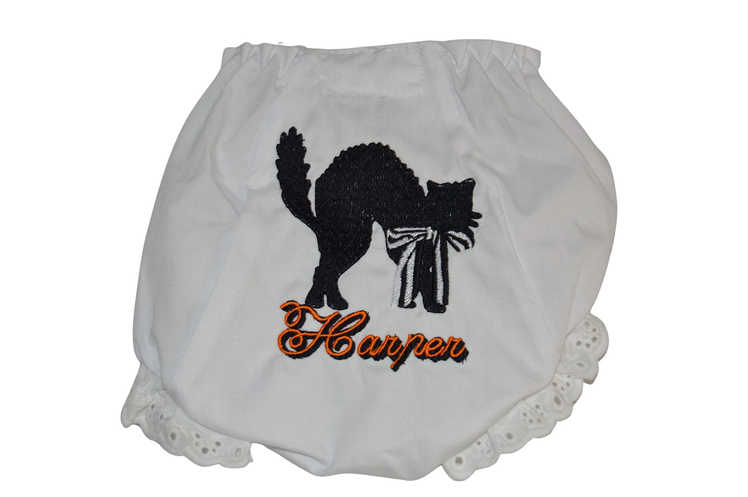 Personalized Halloween Baby Bloomers, Baby Diaper Cover with embroidered name, Black Cat Halloween Baby Bloomers