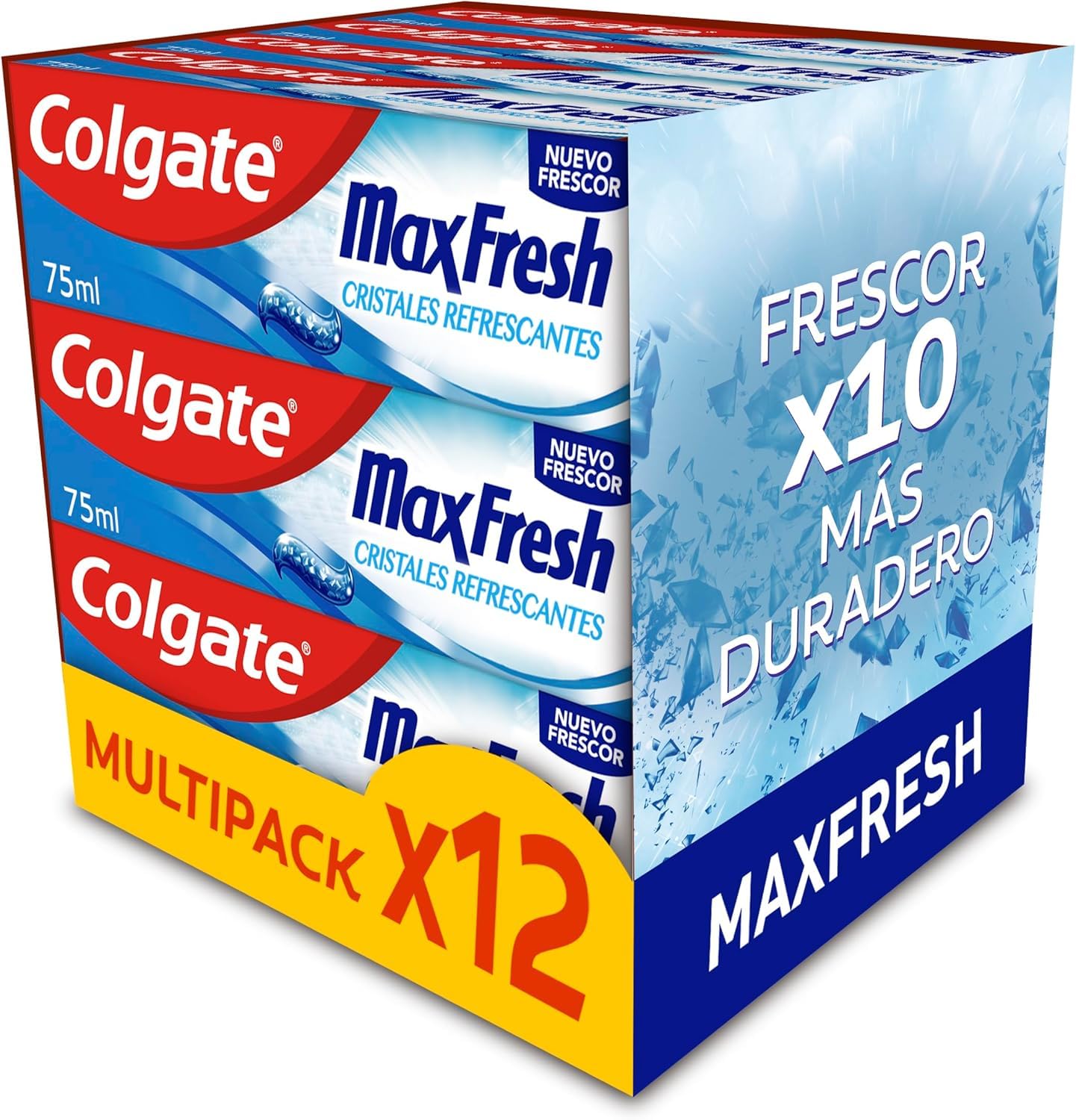 Colgate Max Fresh dentifricio con cristalli rinfrescanti 12 x 75 ml | dentifricio fresco durevole | sapore di menta fresca | protezione contro la carie