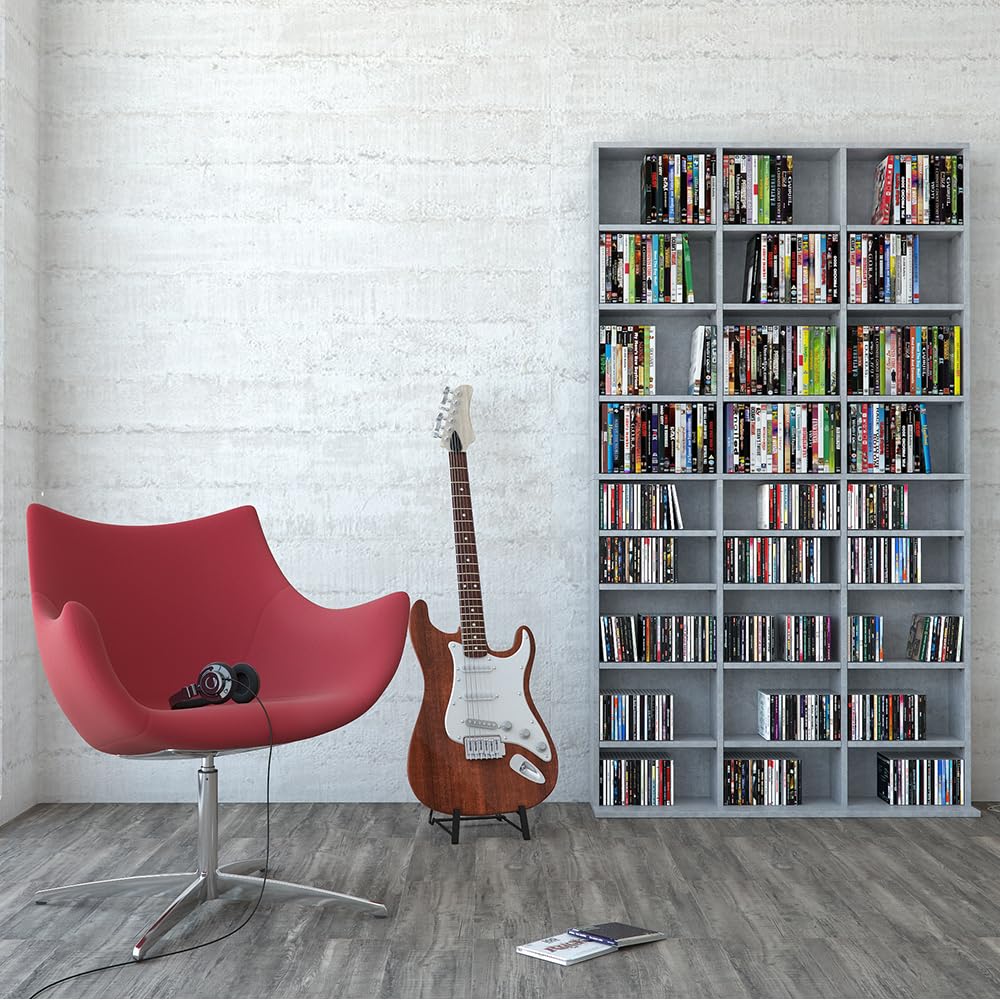 Vicco Cd-Regal Jukebox, Beton, 102 x 178 cm, zur stehenden und wandmontierbaren Medienaufbewahrung
