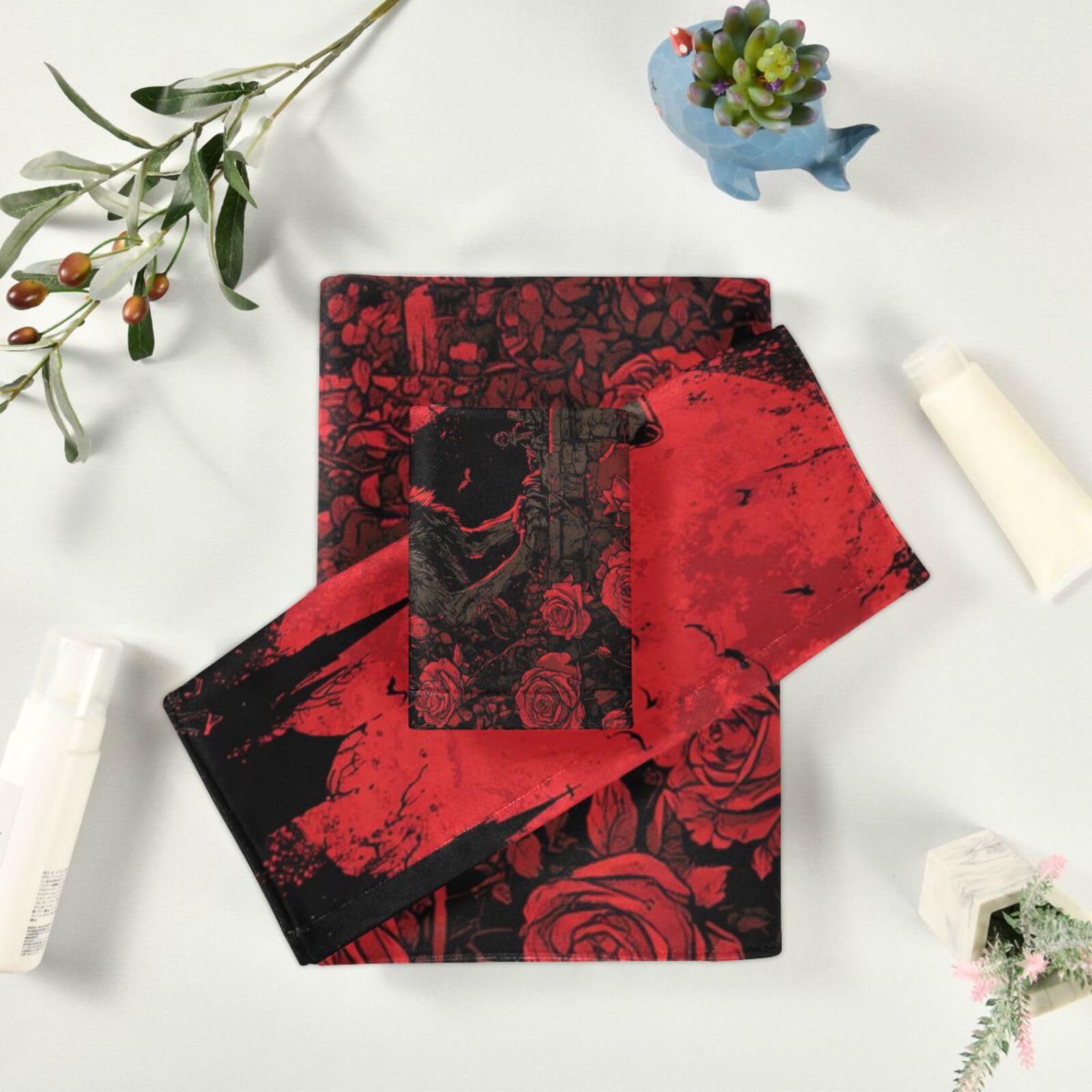 Set di 3 asciugamani per il viso con castello di vampiri gotici, ad asciugatura rapida, 1 asciugamano da bagno, 1 asciugamano per mani, 1 panno per la casa, cucina, hotel, palestra, nuoto, spa