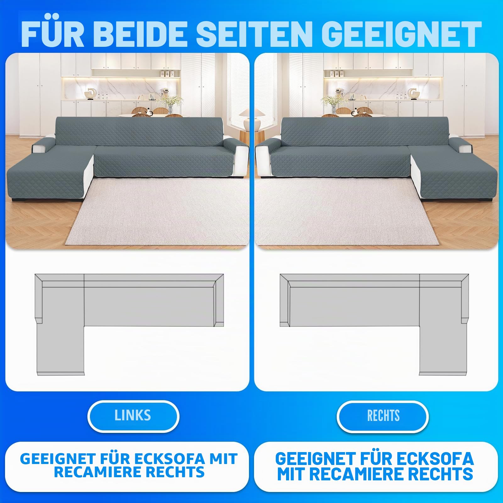 Wasserdicht Couch Überzug L Form 3 Sitzer, Rechts/Links Reversibel Couch Überzug Ecksofa, rutschfest Couchbezug L Form Mit Armlehne, Universal, Waschbar, Für Hund Katze, Dunkelgrau