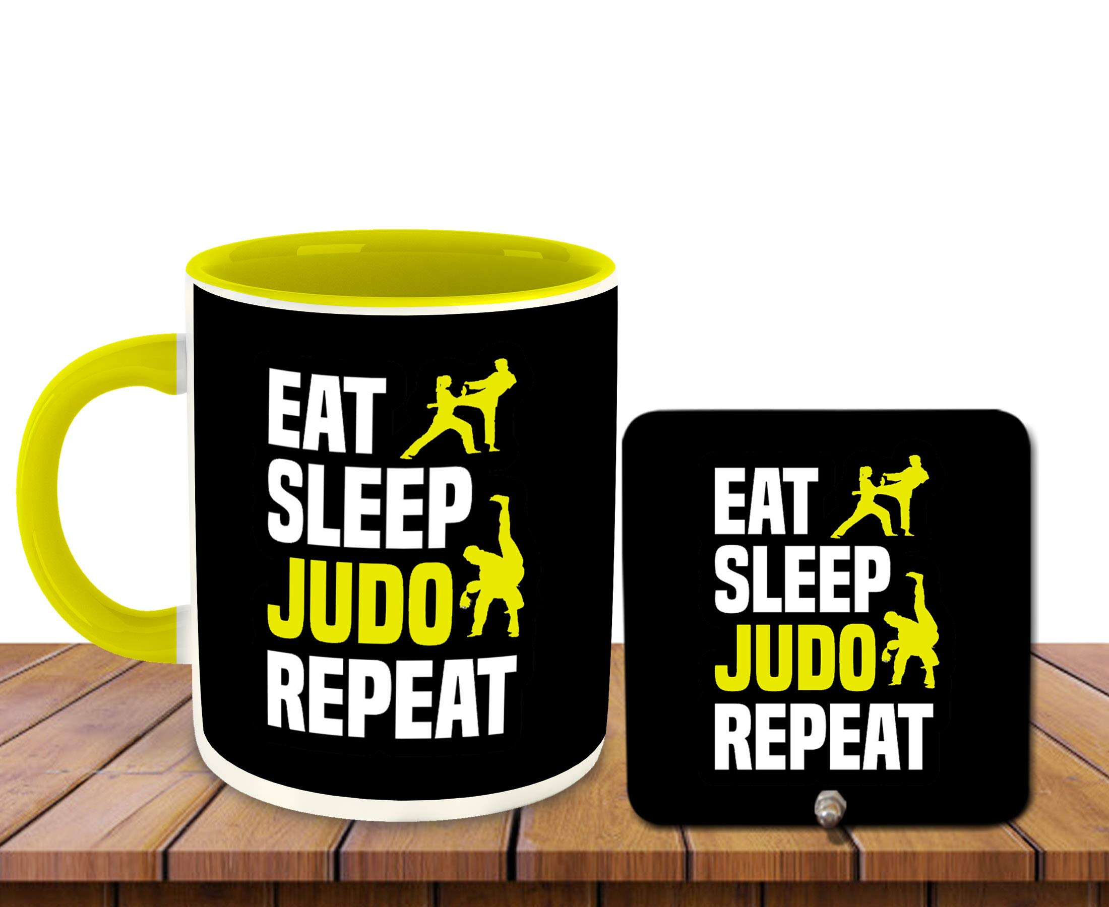 WHATS YOUR KICKJudo Karate Inspiration Printed Yellow Inner Colour Ceramic Coffee Mug with Desky- Best Judo Karate Design, Fun, Best Gift | Sports, Game (Multi 11)