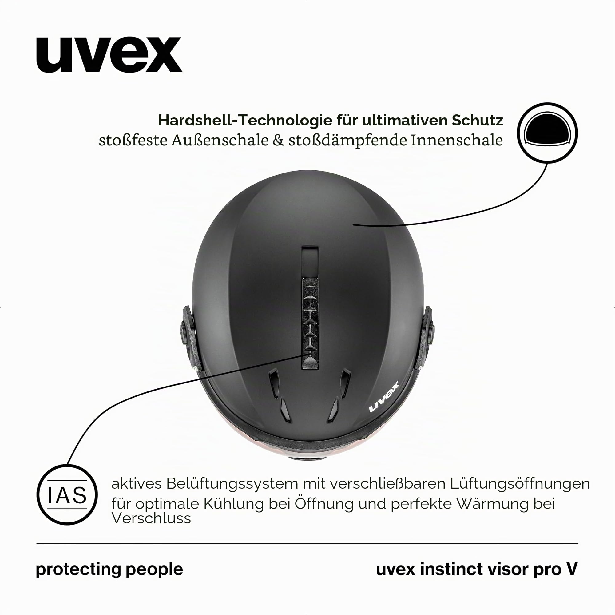 uvex Instinct Visor pro V Skihelm für Erwachsene, Männer Frauen Unisex, Variomatic Visier, Selbsttönend, Black matt 60-62