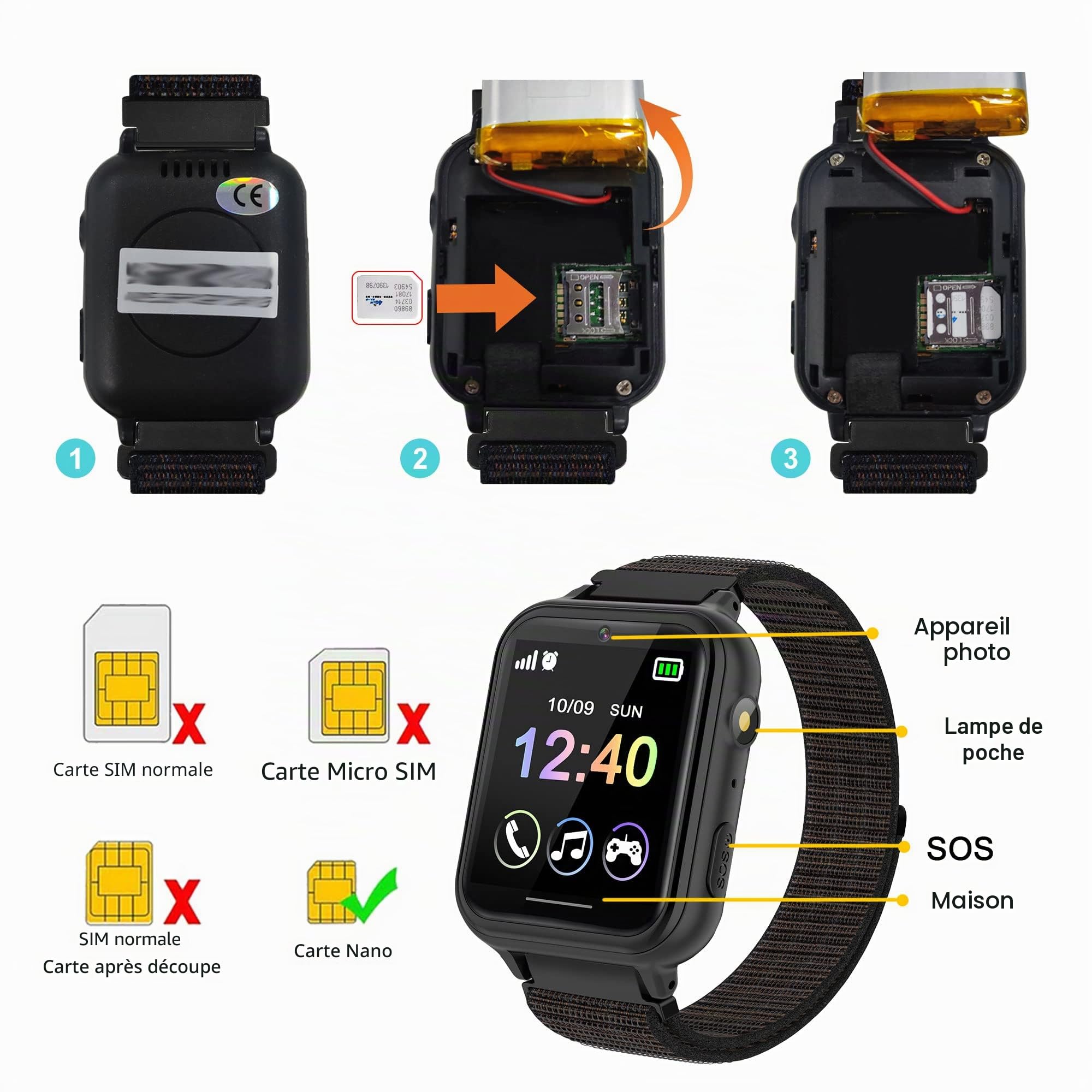 PTHTECHUS Montre Connectée Enfant, Montre Enfant Fille Garçon avec Sangle en Nylon 10 Jeux SOS MP3 Musique Caméra Vidéo Réveil Chronomètre Calendrier Calculatrice, Cadeaux pour Garçons et Filles
