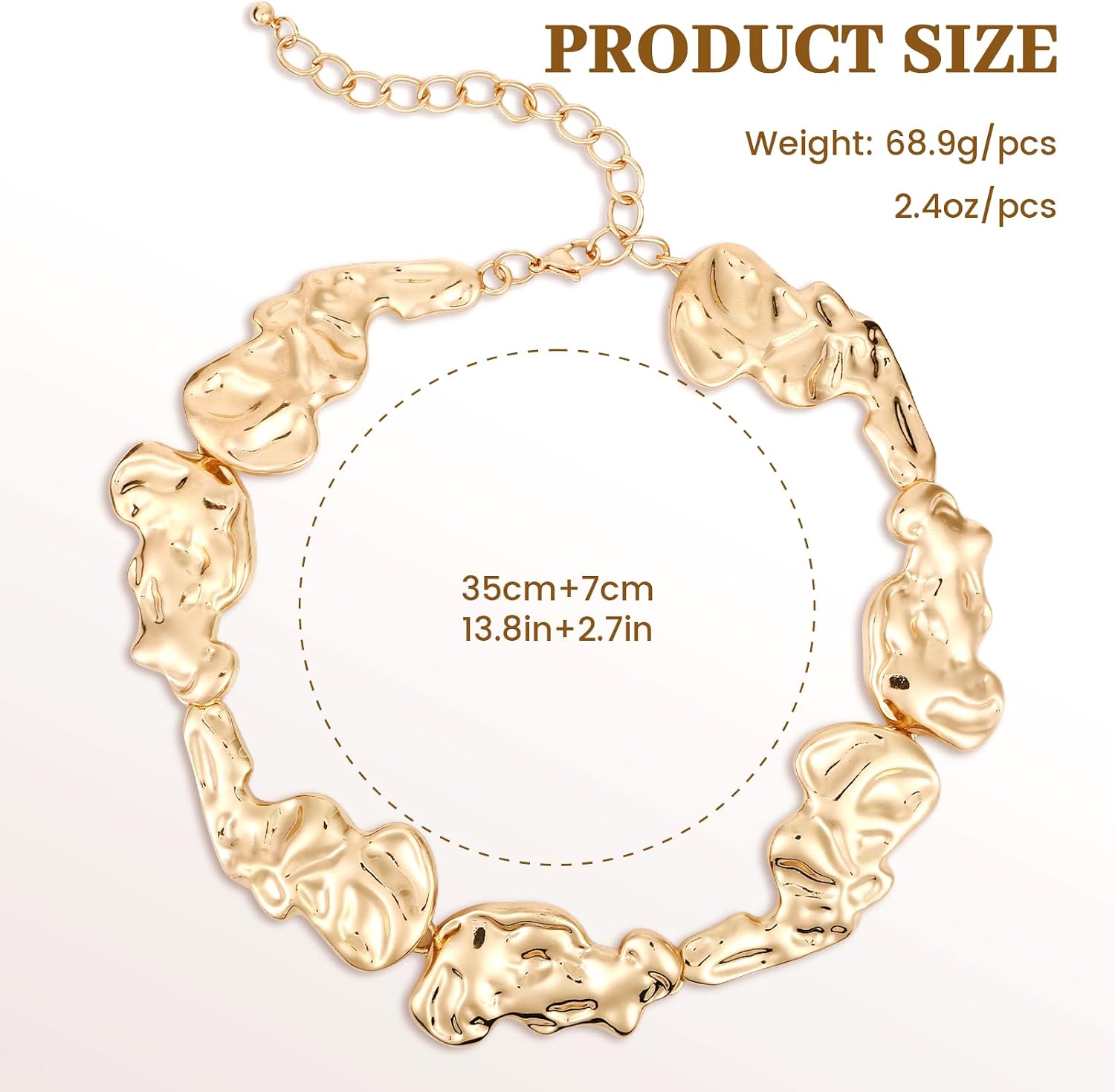 Gold Chunky Necklace for Women, Irregular Design Choker Necklace, Punk Style, 14 Inches, Gold Zinc Metal, One Size, Perfect for Women's Collarbone Area, Great Gift for Any Occasion