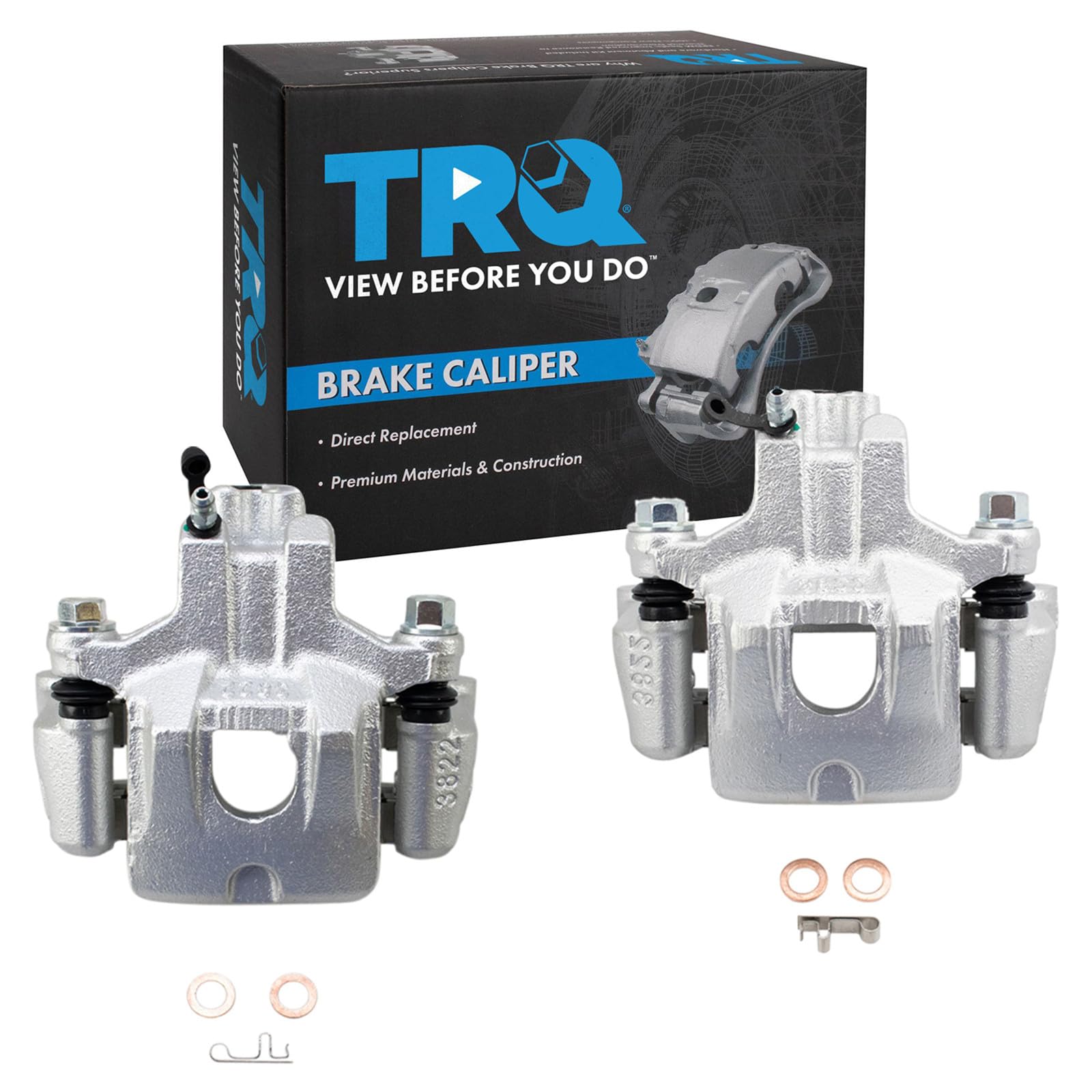 TRQ Rear Driver and Passenger Side Brake Caliper Set Caliper Brackets Hardware Compatible with 00-05 Toyota Avalon