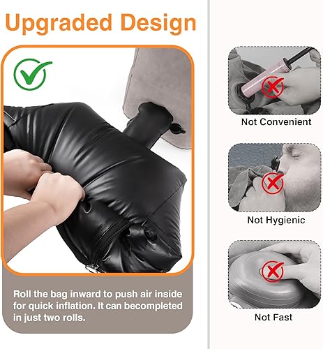 Miniatura 4 de Maliton Almohada inflable con reposapiés para viajes, cama de avión de altura ajustable para niños y adultos, reposapiés portátil 2 en 1 para avión,