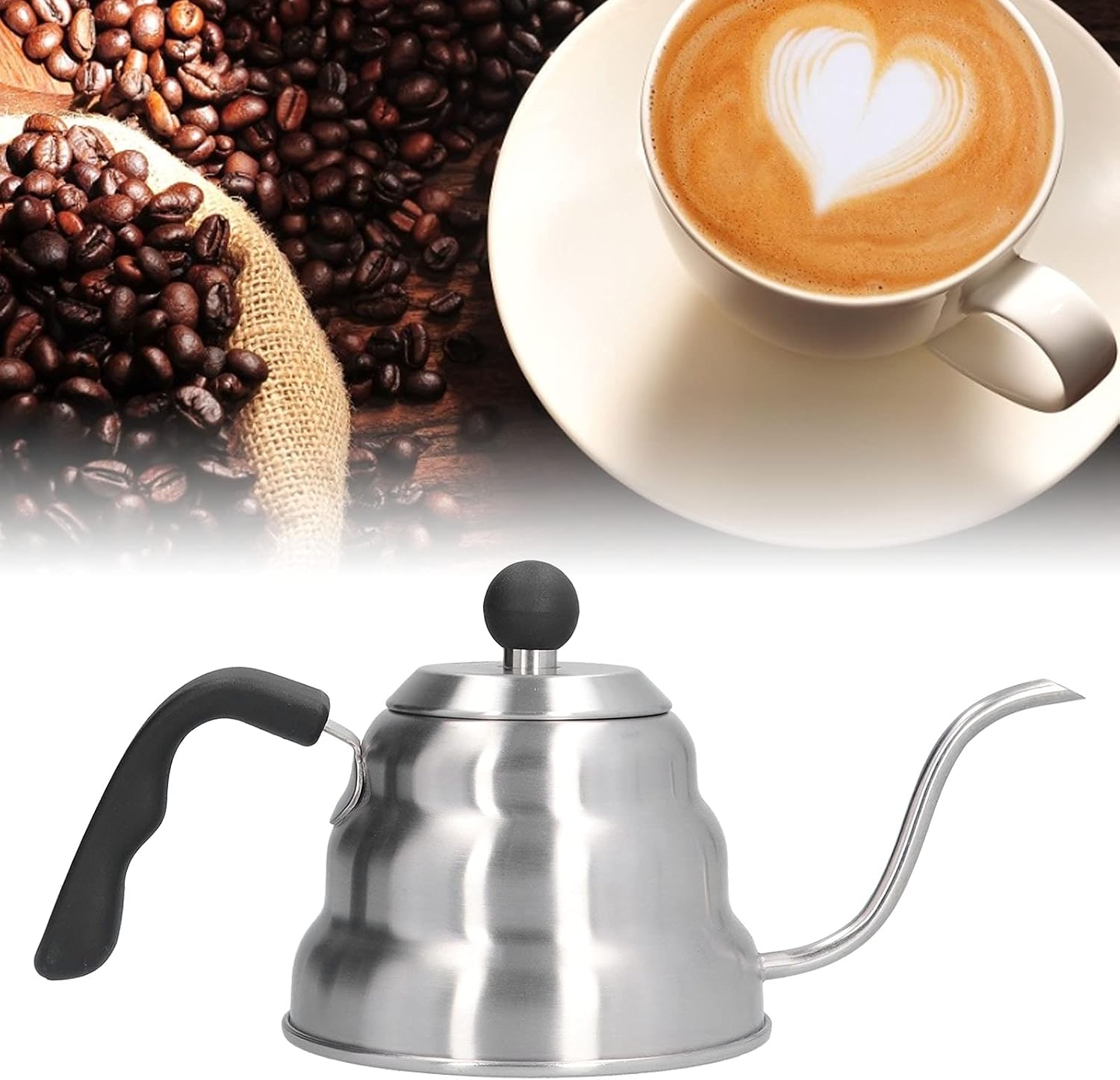LIZEALUCKY Coffee Kettle, Stainless Steel Pour Over Tea Drip Kettle Vintage Silver Gooseneck Spout Pot Coffee Utensils for Home Kitchen Stovetop (1L)
