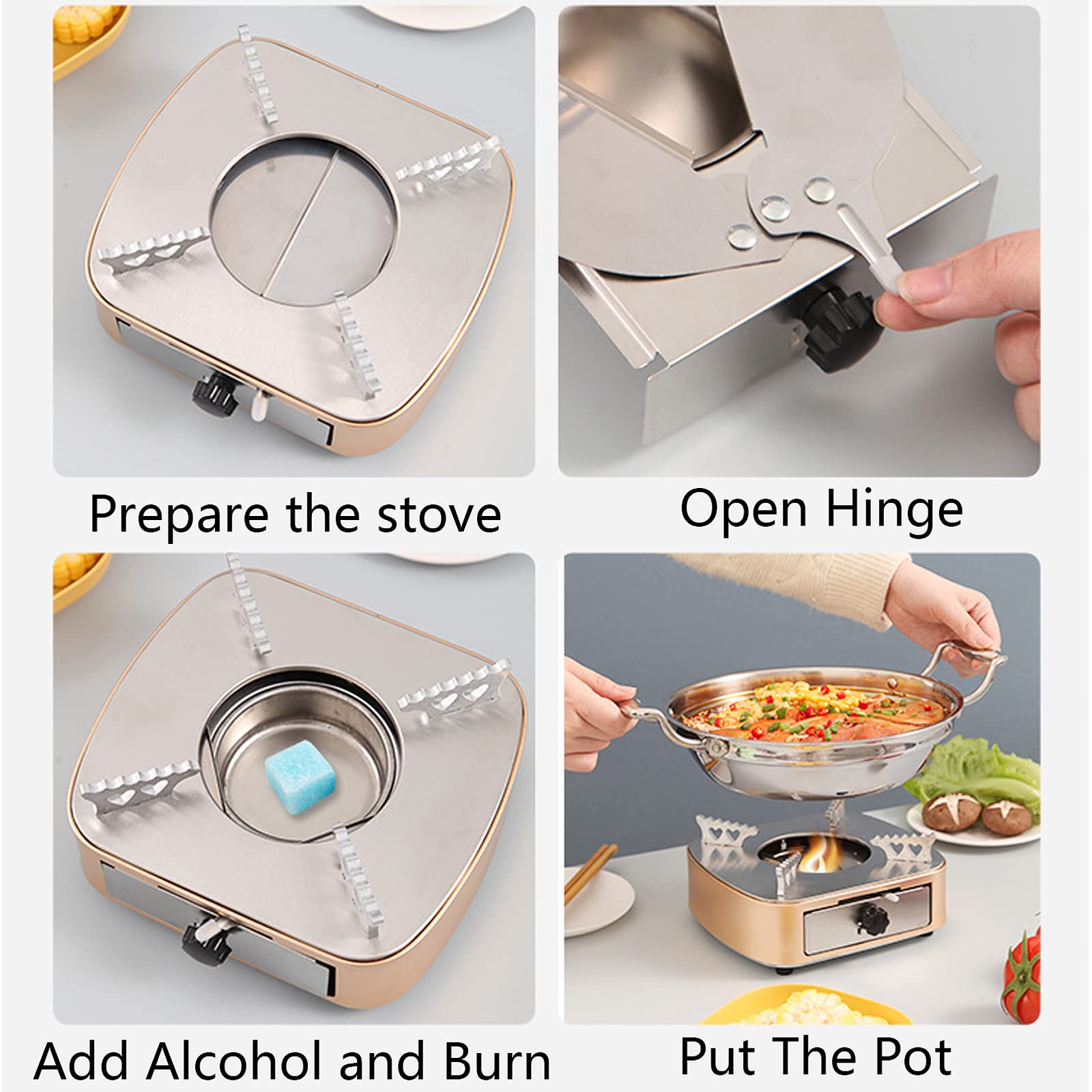 Spirituskocher für Innenraum Campingkocher, Mini Camping Alkoholkocher, Tragbarer Campingkocher Spiritusbrenner, Alcohol Stove Spirituskocher für Innenraum, Leicht Zu Tragen,Silver