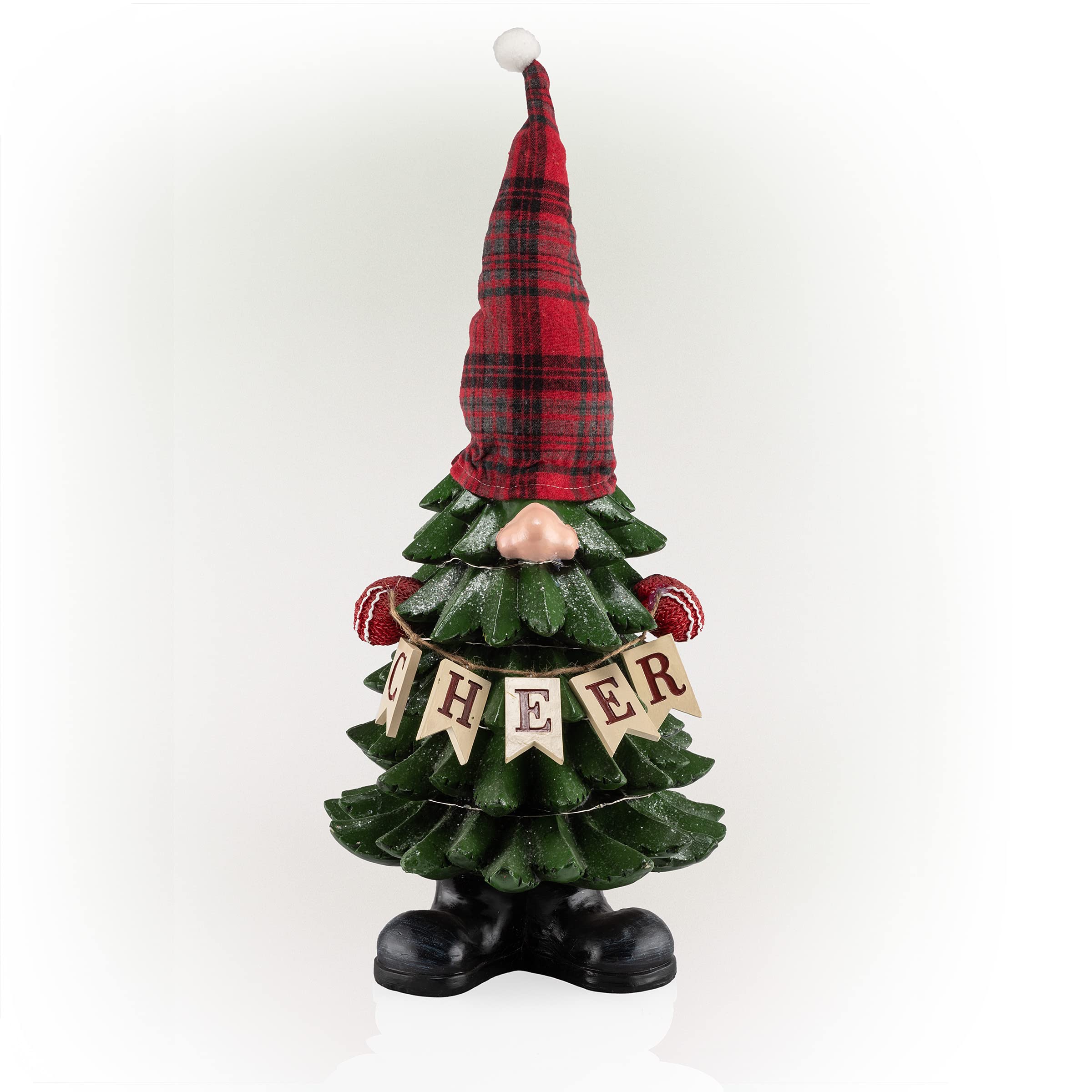 Alpine Corporation 28" H Polyresin Christmas Tree Cheer Gnome Decoration with Color Changing LED Lights