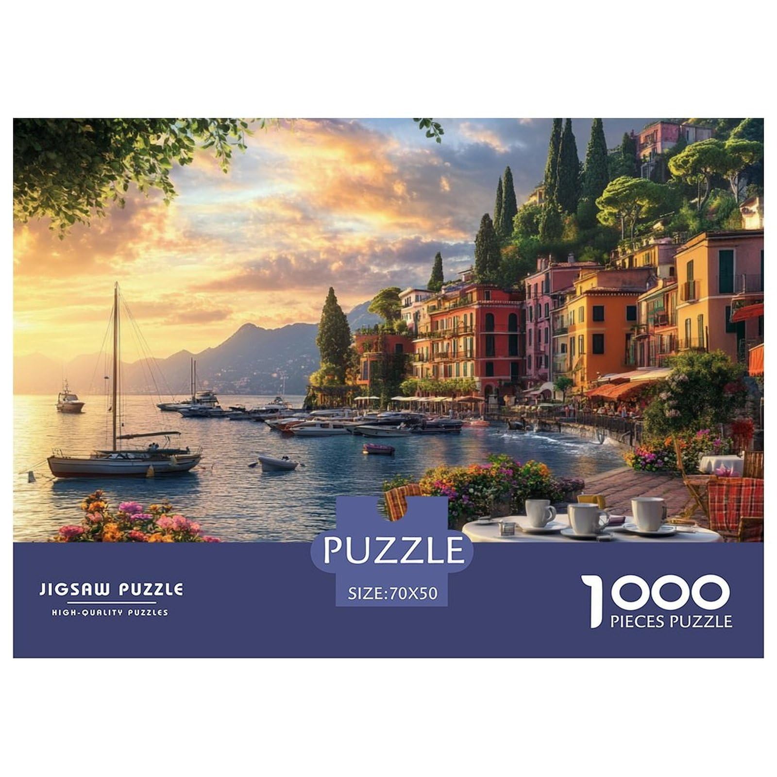 Puzzle Harbor View 1000 Pieces Challenge Toy for Adults,Sunset Seaside Impossible Jigsaw Puzzles 1000 Piece Educational Games Home Decoration 70x50cm/1000pcs