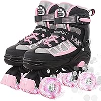 MammyGol Adjustable Roller Skates for Kids Boys Girls 6-12 | Light Up Wheels Quad Skates Beginners Outdoor Fun